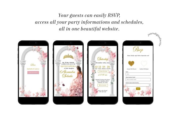 A11 Cherry Blossom Garden Fairy Quinceañera Invitation