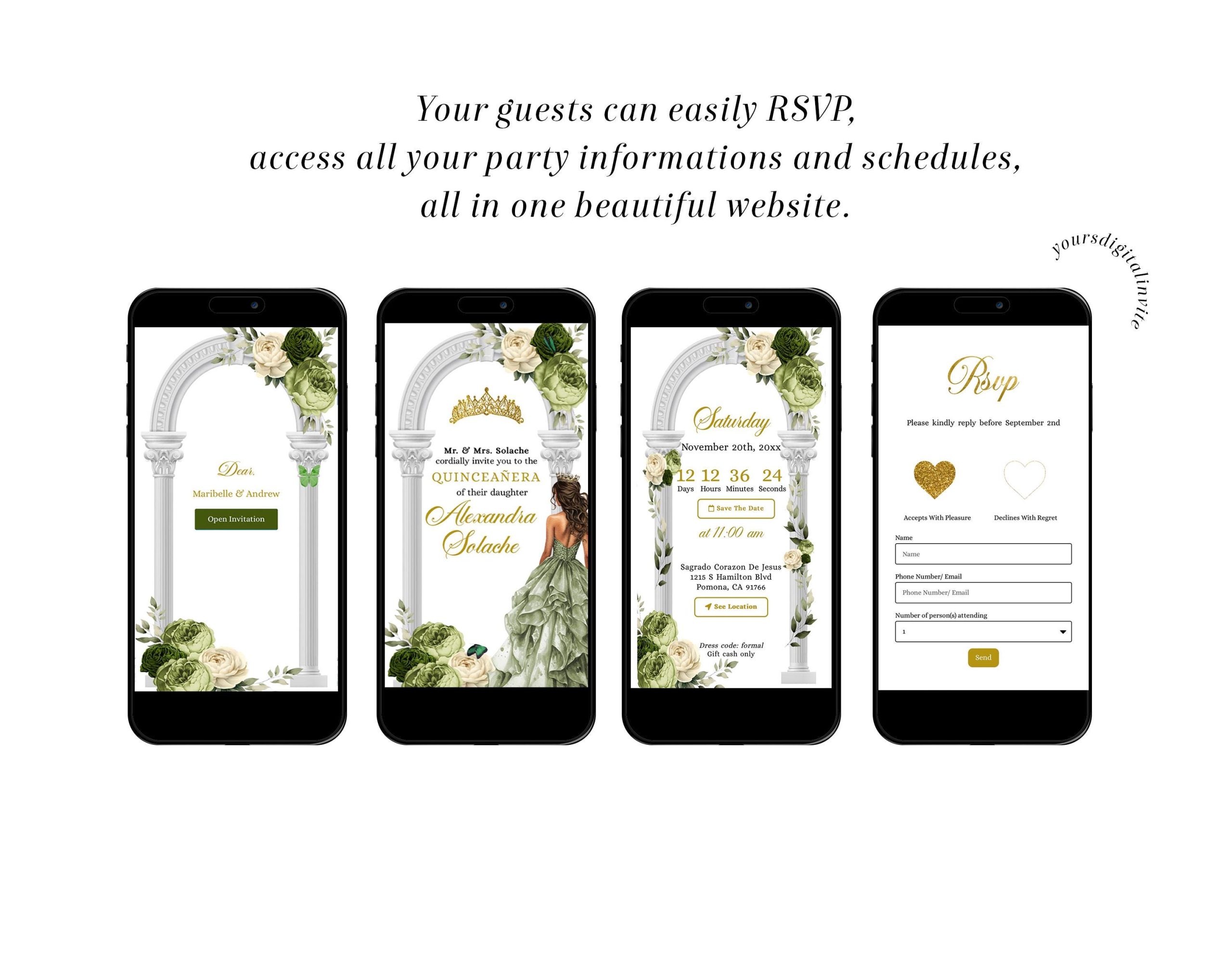 Sage Green Garden Fairy Quinceañera Invitation