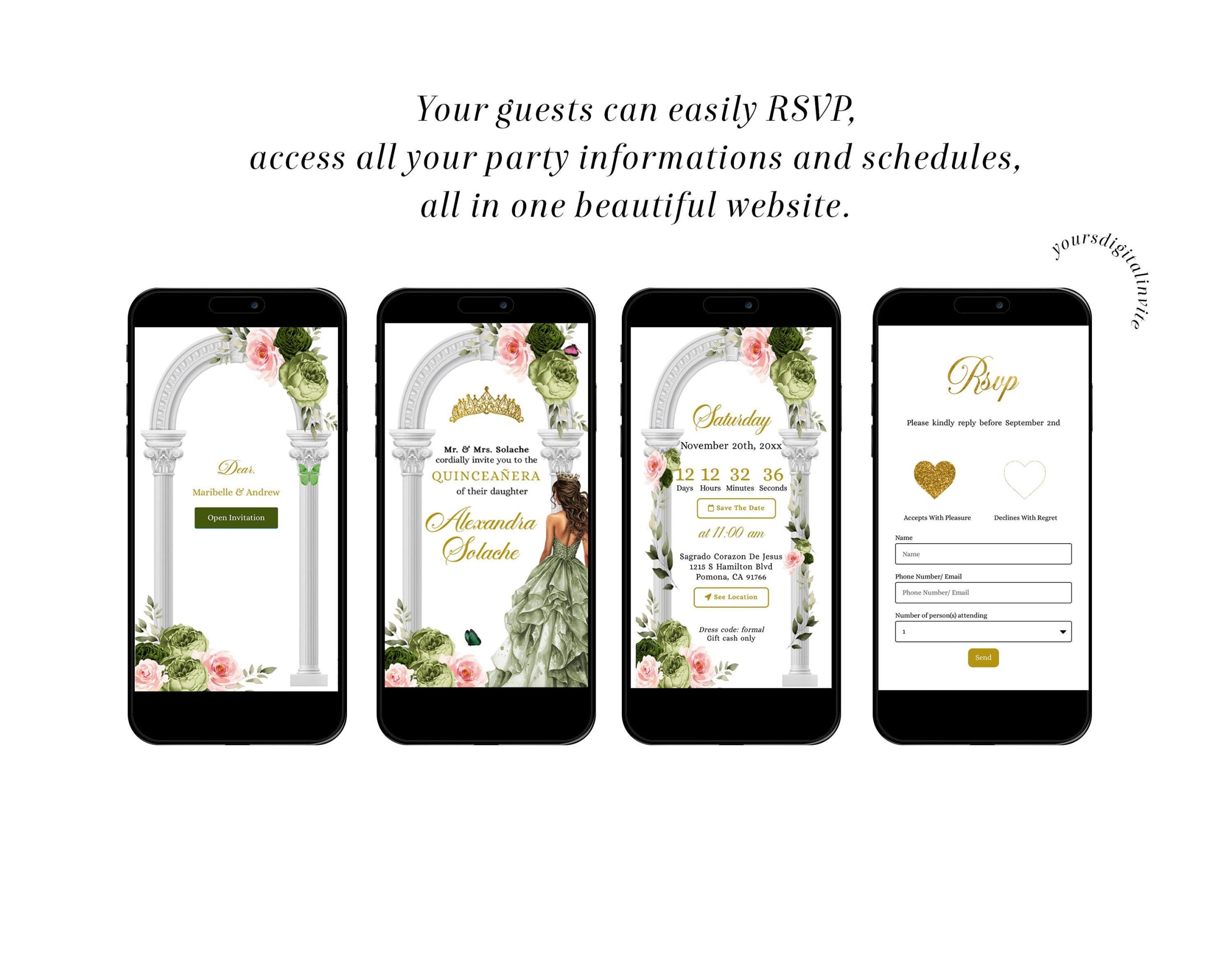 A11 Sage Pink Garden Fairy Quinceañera Invitation