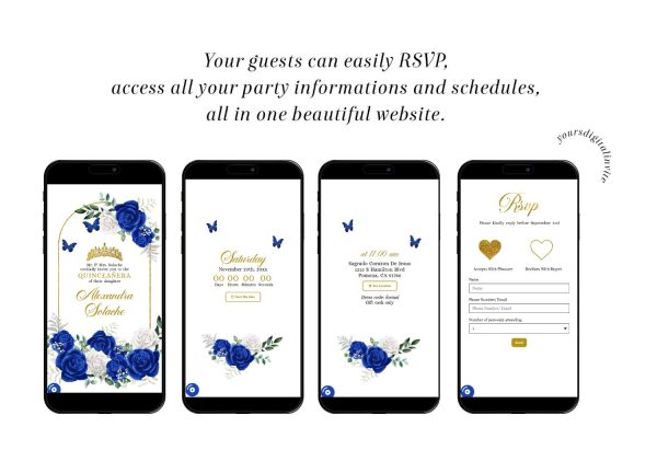 Elegant Gold Royal Blue Quinceanera Princess Invitation