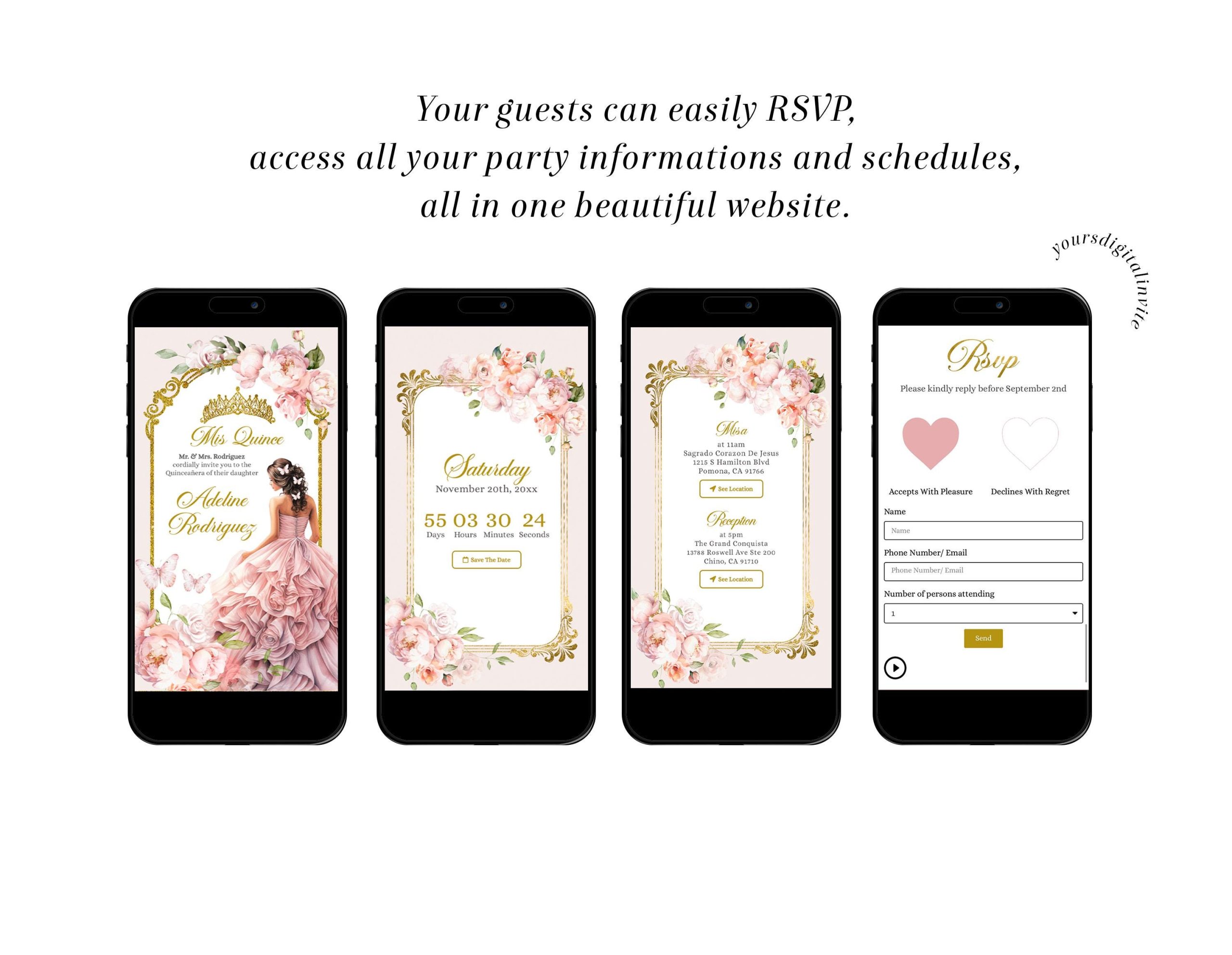 2 a8 dusty pink A8 Fairy Princess Dusty Rose Pink Quinceañera Invitation