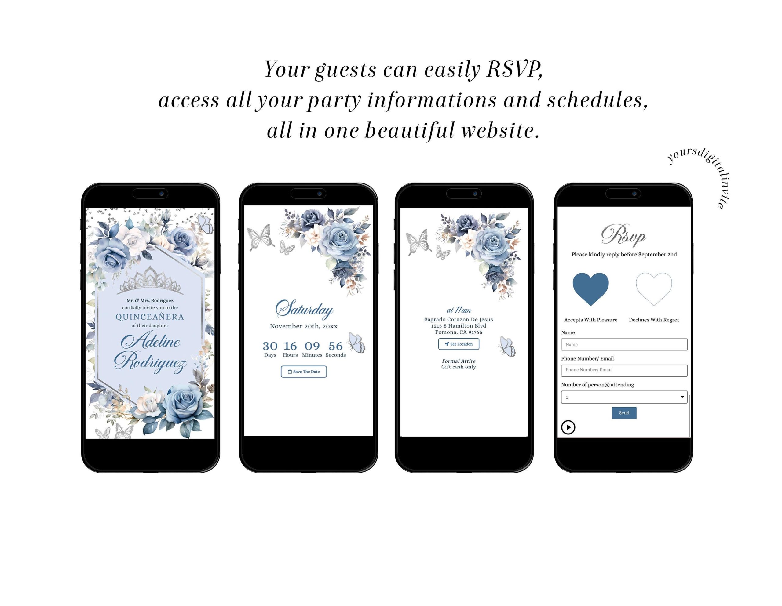 Silver and Dusty Blue Boho Mis Quince Anos Invitation