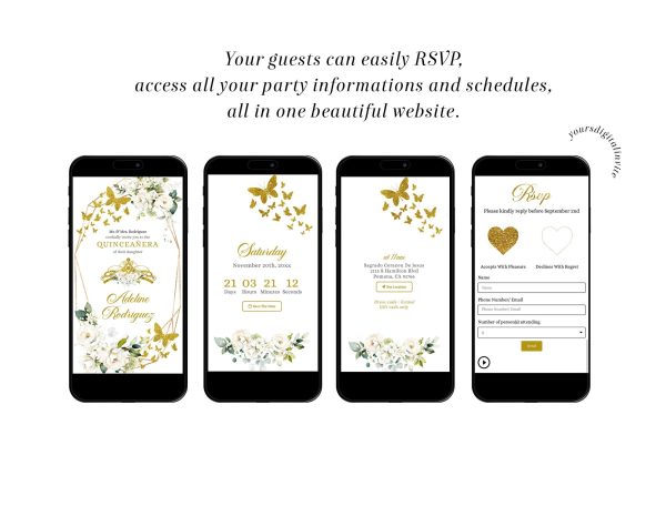 Ivory White Roses Butterfly Quinceañera Invitation