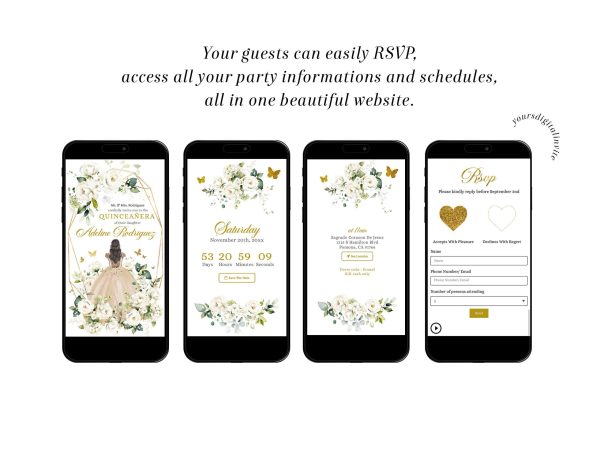 Elegant Champagne Beige Princess Quinceañera Invitation