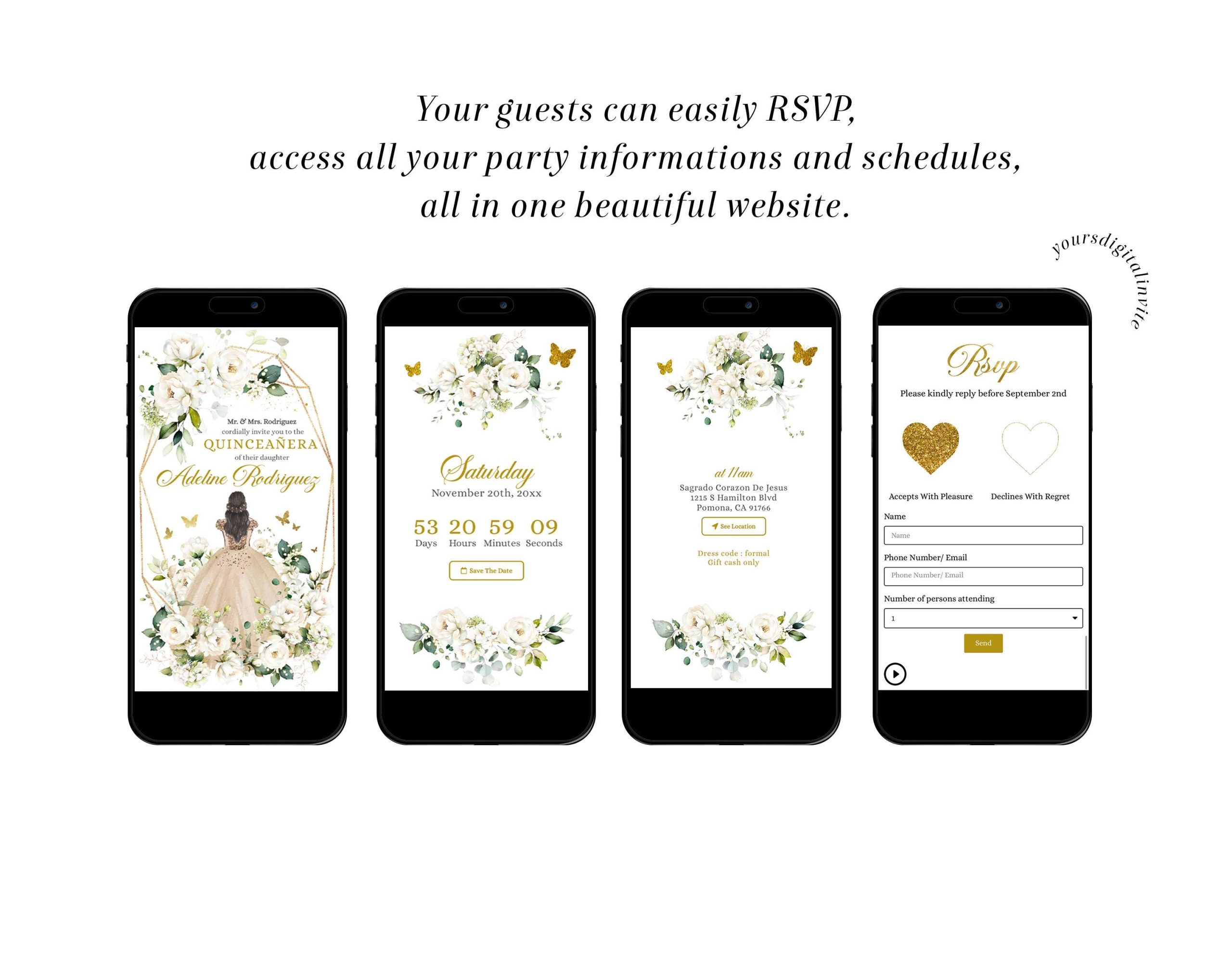 Elegant Champagne Beige Princess Quinceañera Invitation