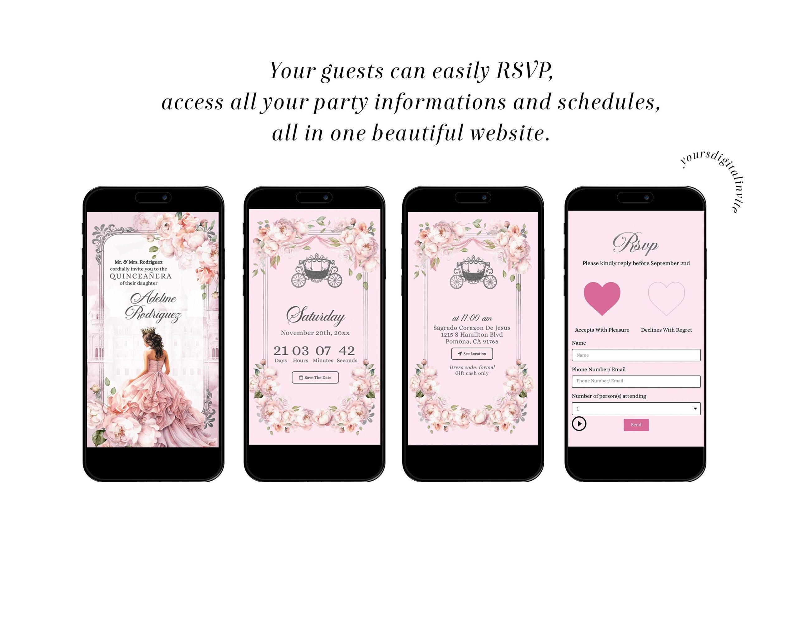 Fairytale Royal Castle Blush Pink Quinceañera Invitation