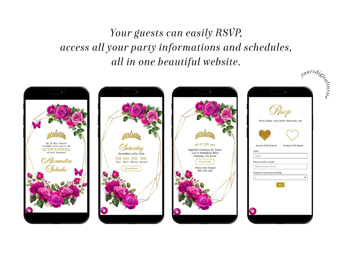 Geometric Fuchsia Pink Quinceanera Invitation