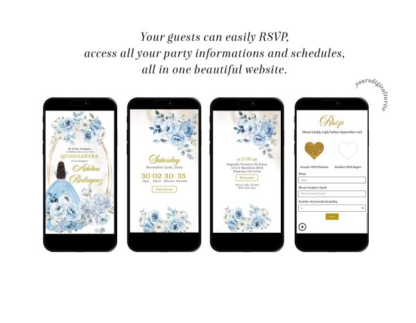 Baby Blue Princess Mexican Quinceañera Invitation
