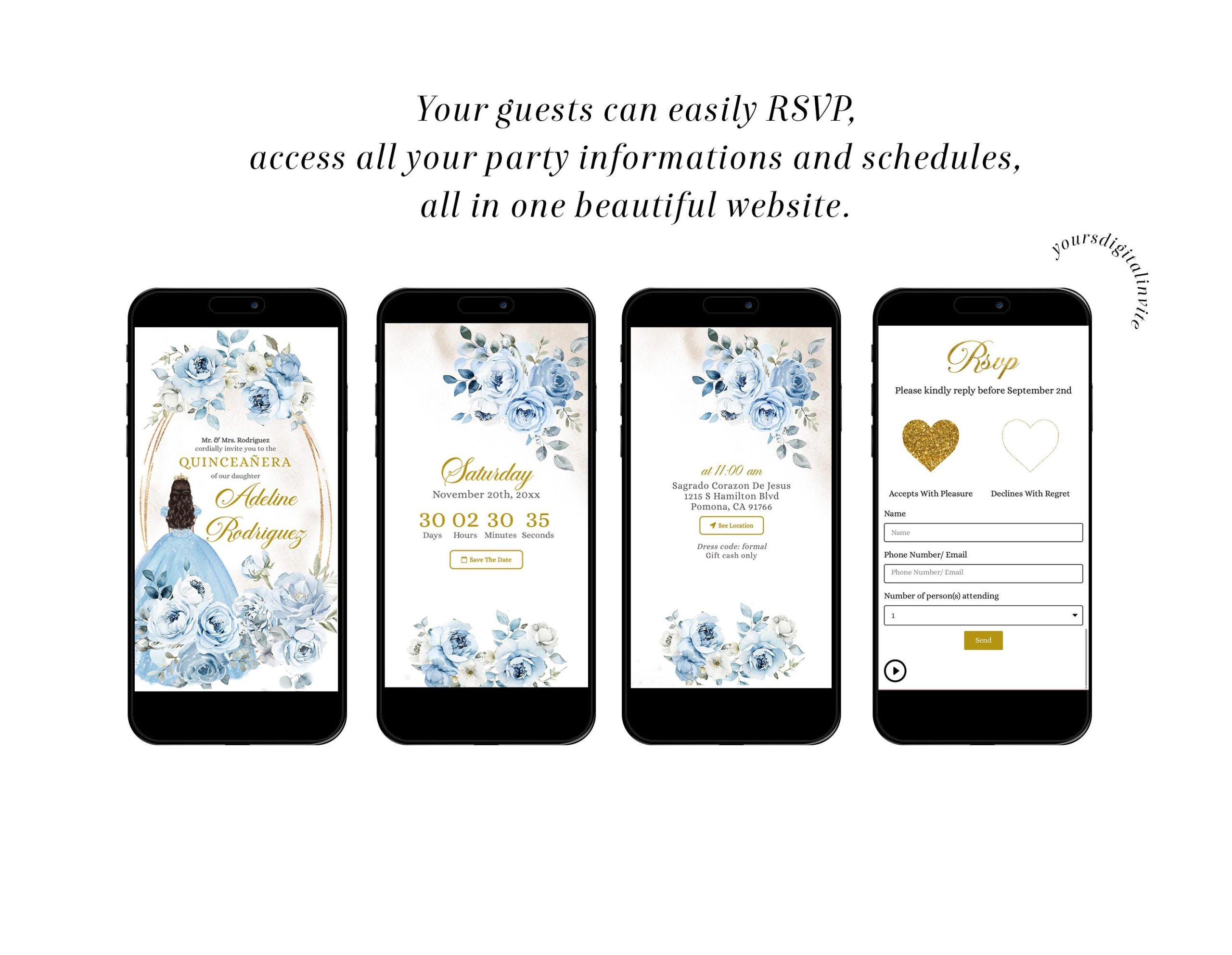 Baby Blue Princess Mexican Quinceañera Invitation