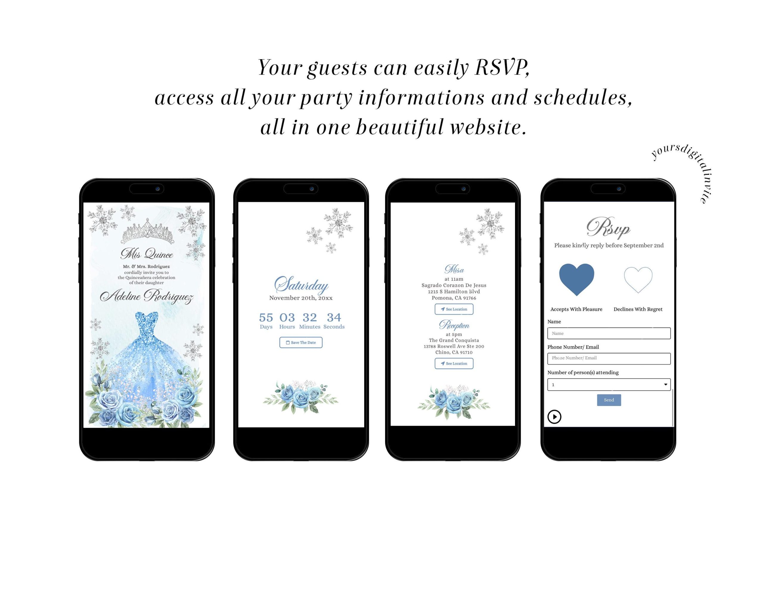 QW1 Winter Silver and Baby Blue Mis Quince Invitation