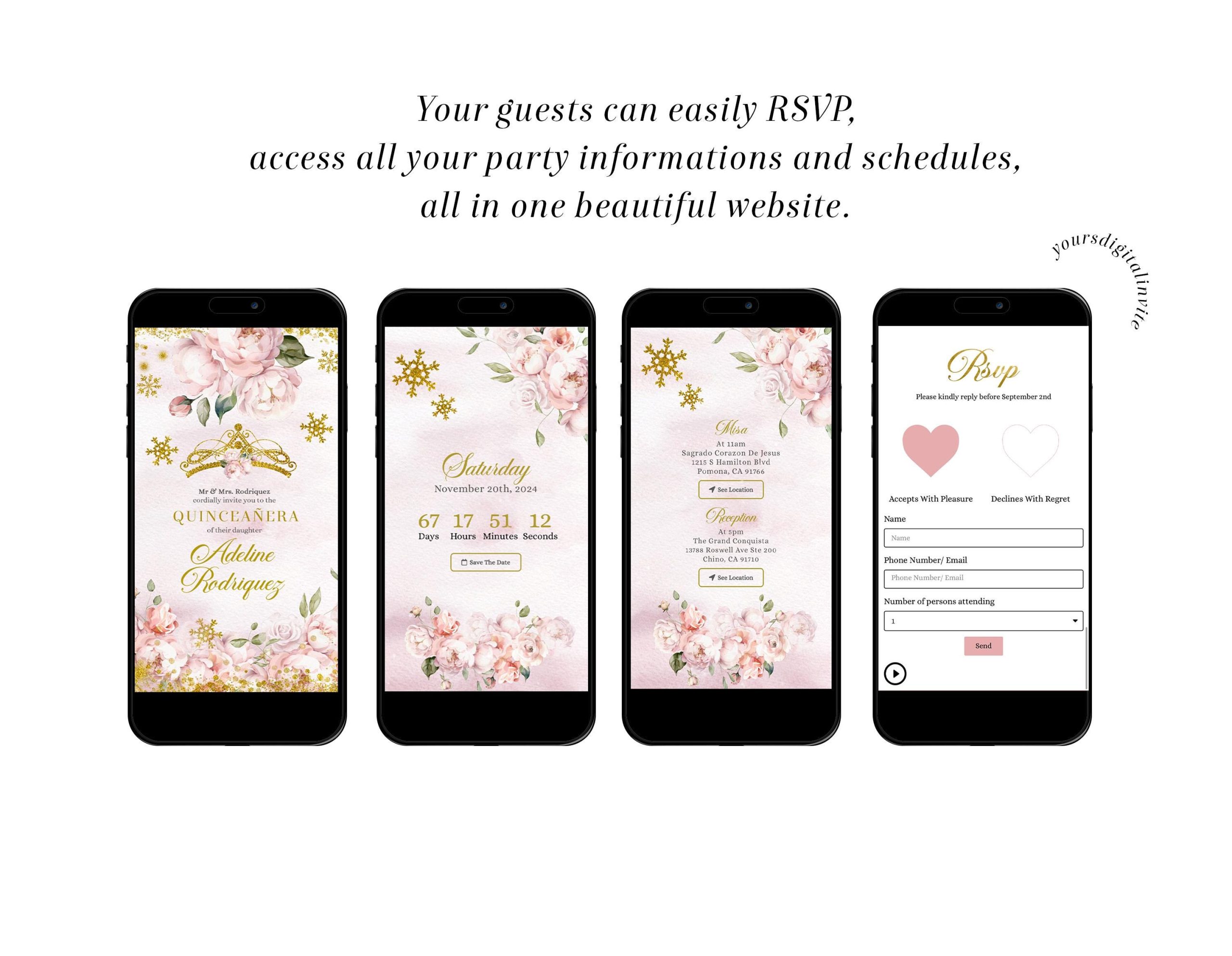 Winter Snowflakes Pink Mexican Quinceañera Invitation