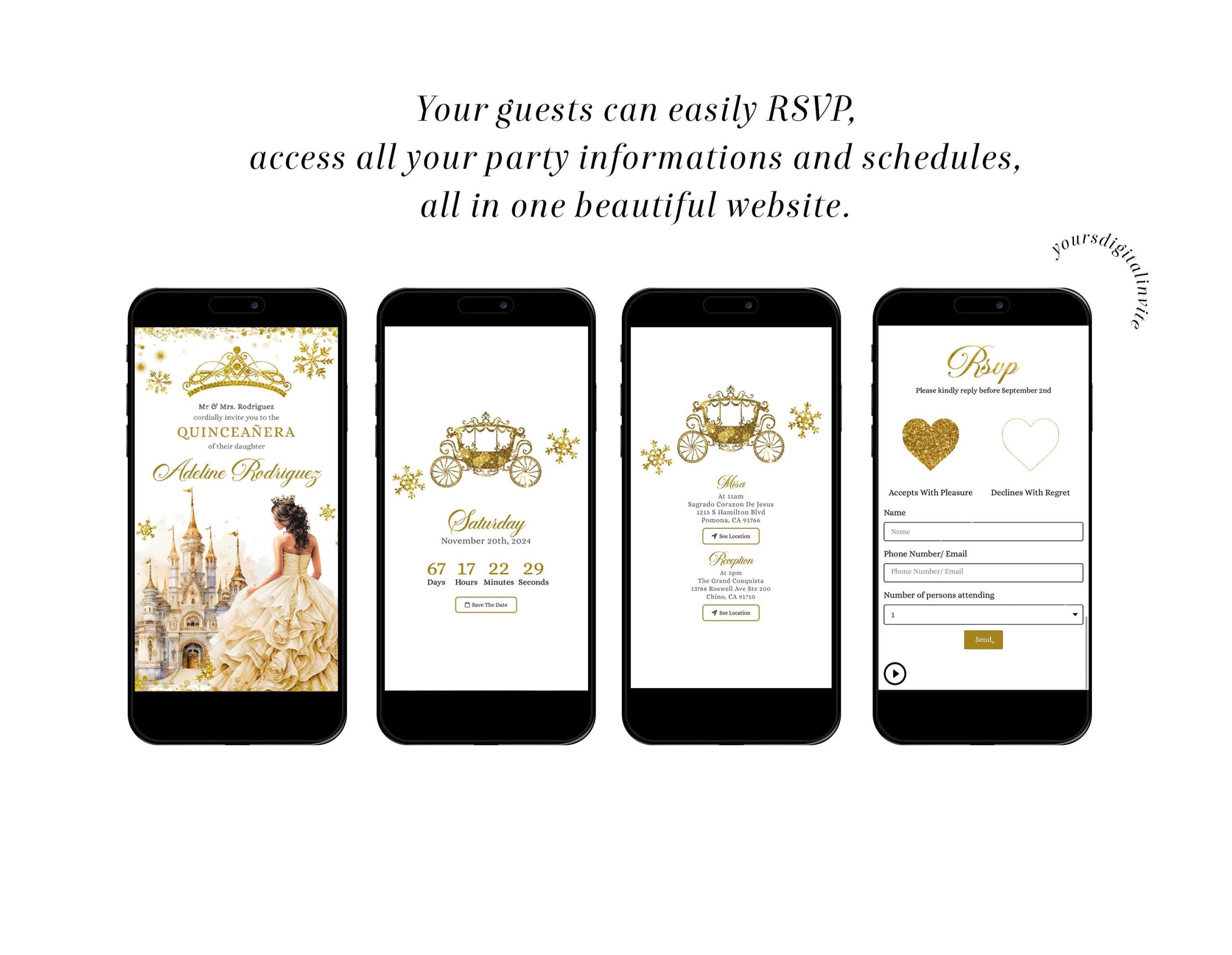 QW3 Royal Palace Gold Champagne Quinceañera Invitation