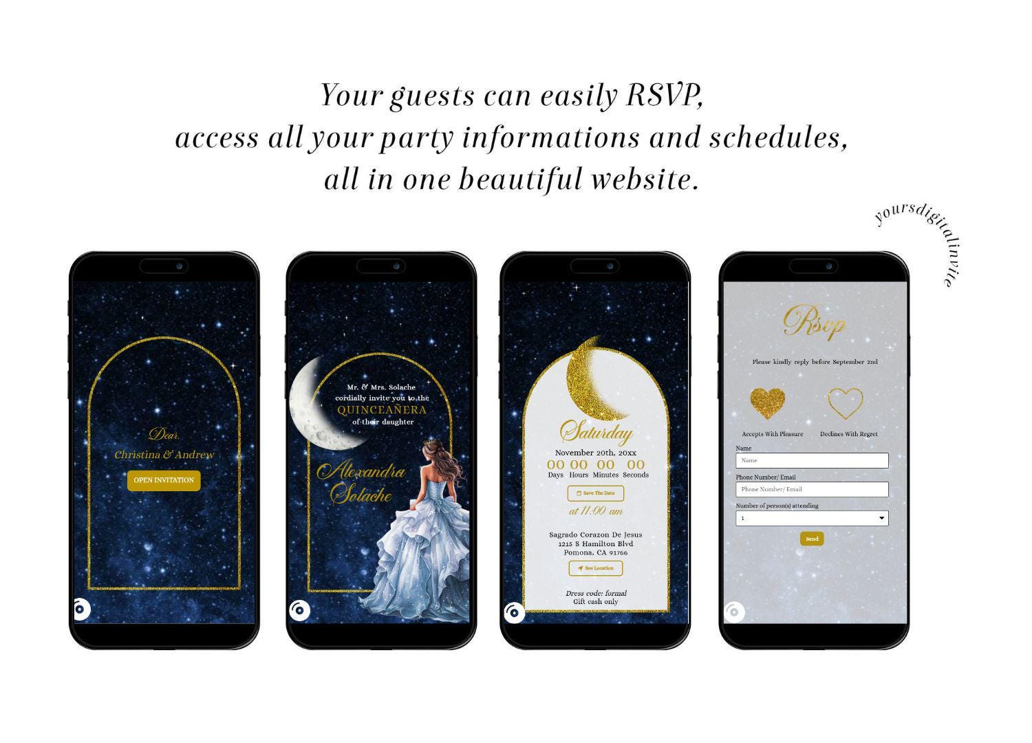 A13 Starry Night Blue Quinceañera Invitation