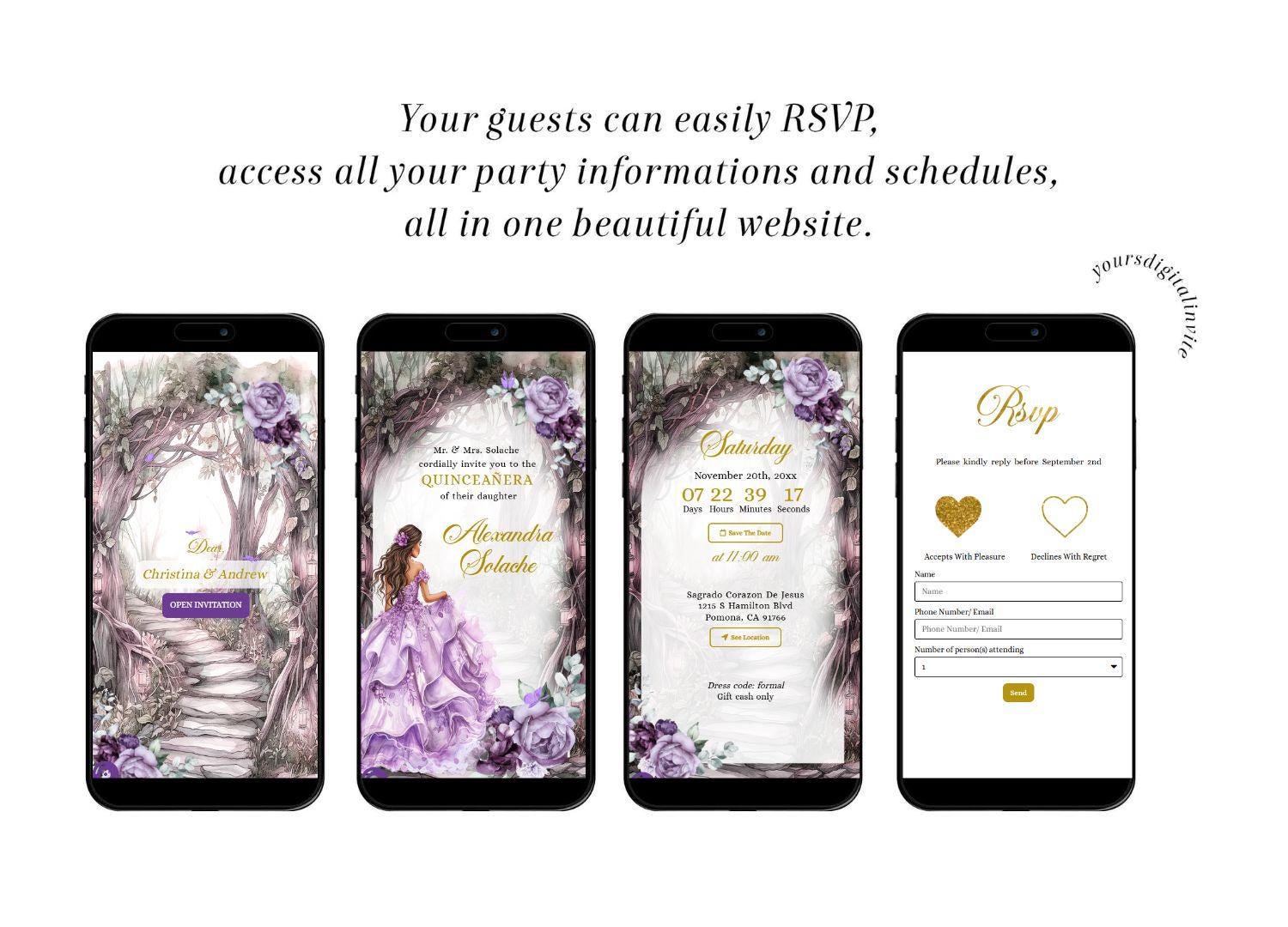 2 whim purple A14 Whimsical Forest Purple Quinceañera Invitation