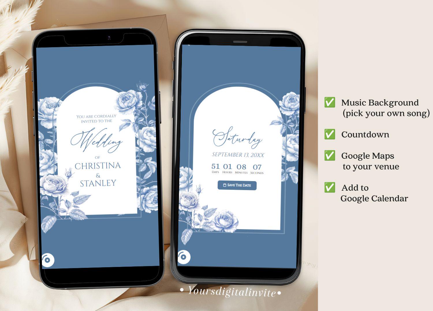 3 Chinoiserie Dusty Blue Wedding Invitation