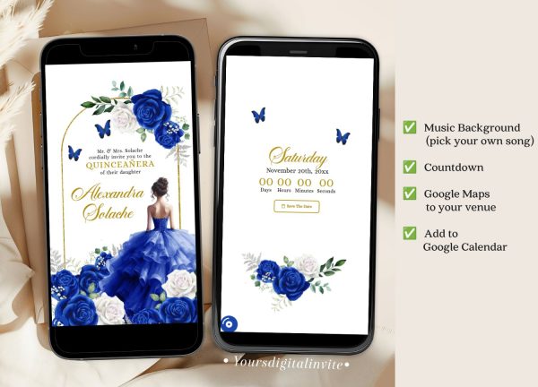 Elegant Royal Gold Royal Blue Quinceanera Princess Invitation
