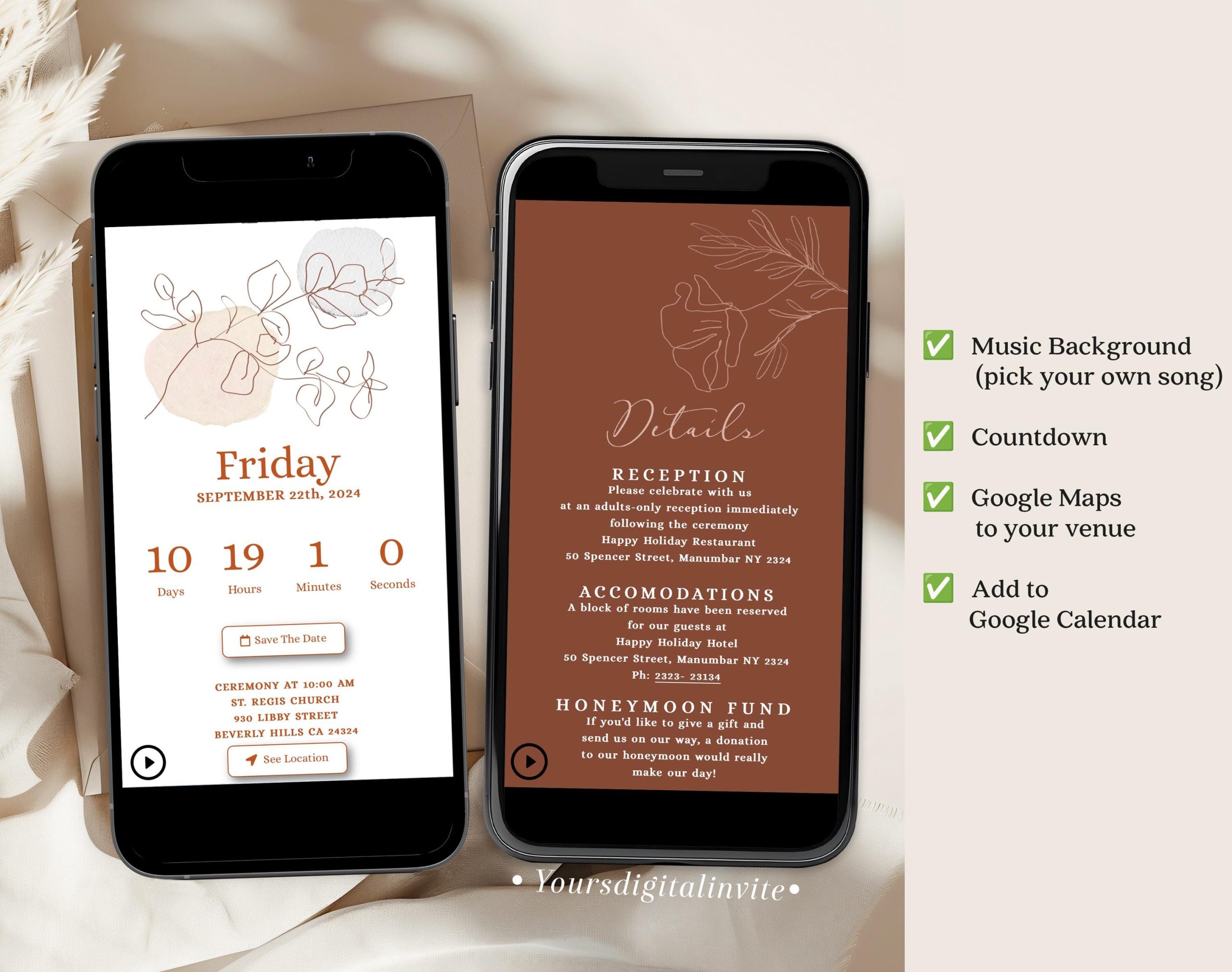 A2 Minimalist Botanical Wedding with Photo Website Invitation