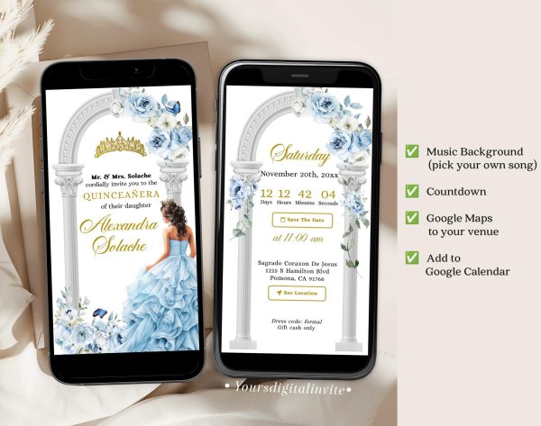 Blue Floral Garden Fairy Quinceañera Invitation