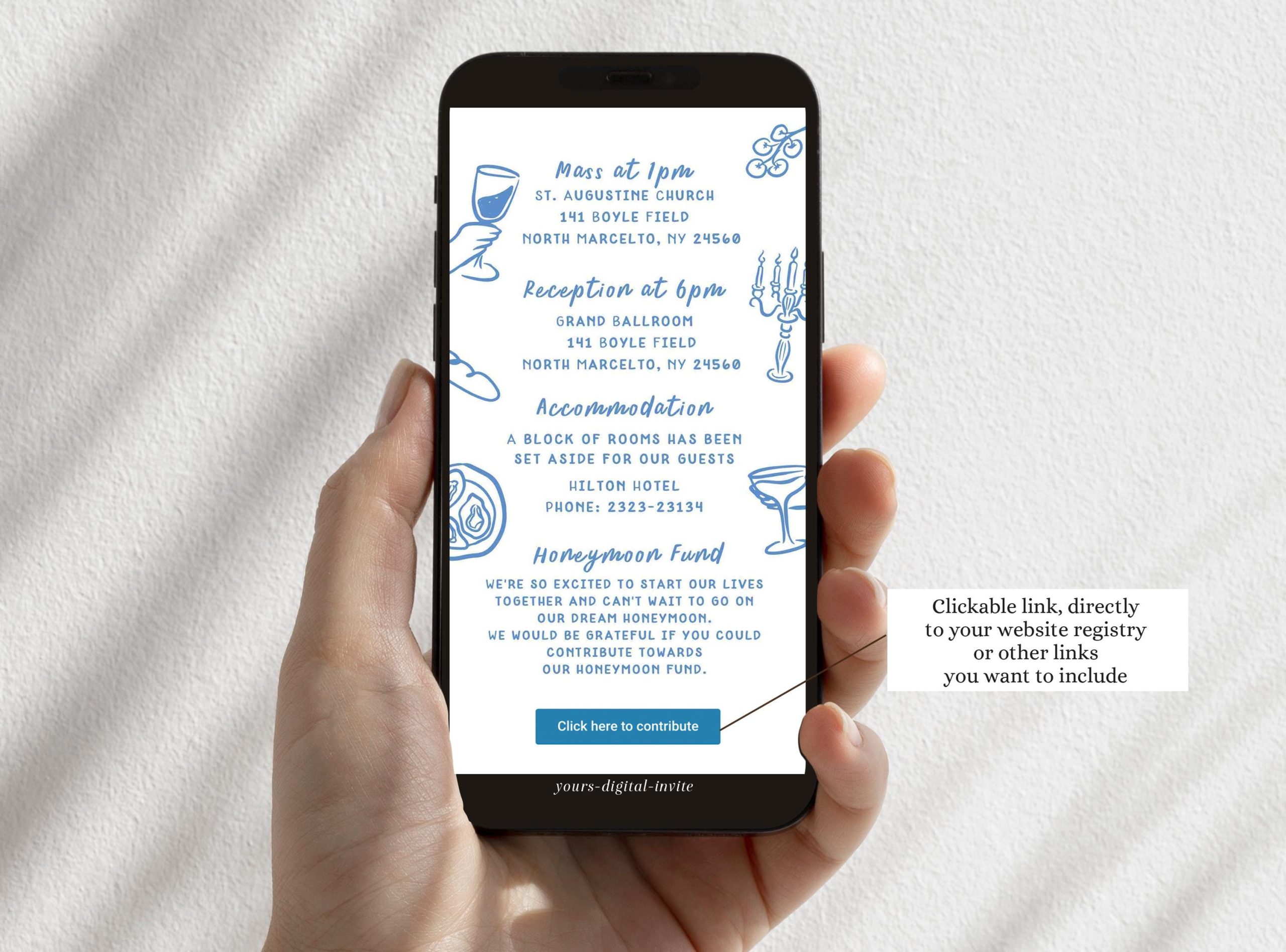 A1 Dusty Blue Vintage Wedding Floral Crest Website Invitation