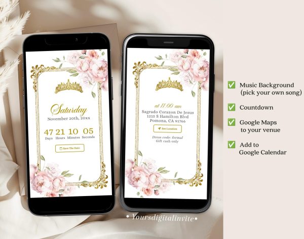 A10 Grand Royal Palace Pink Floral Quinceañera Invitation