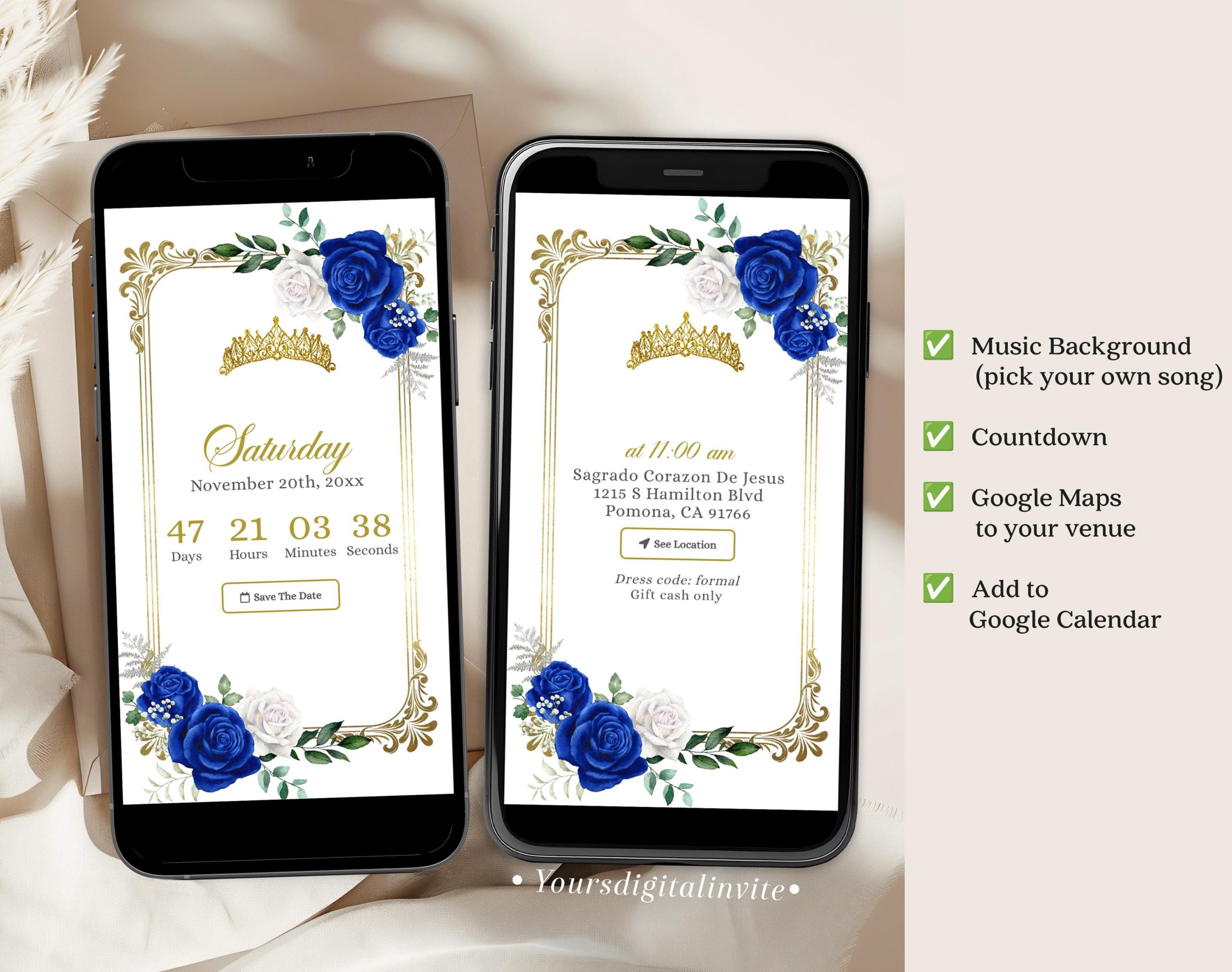 Royal Blue Grand Palace Quinceañera Princess Invitation