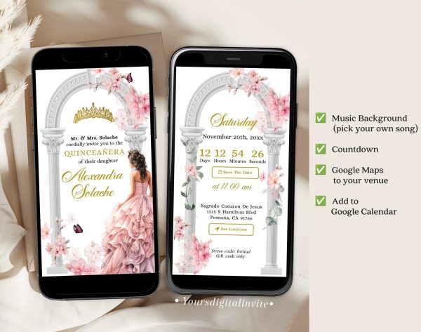 A11 Cherry Blossom Garden Fairy Quinceañera Invitation