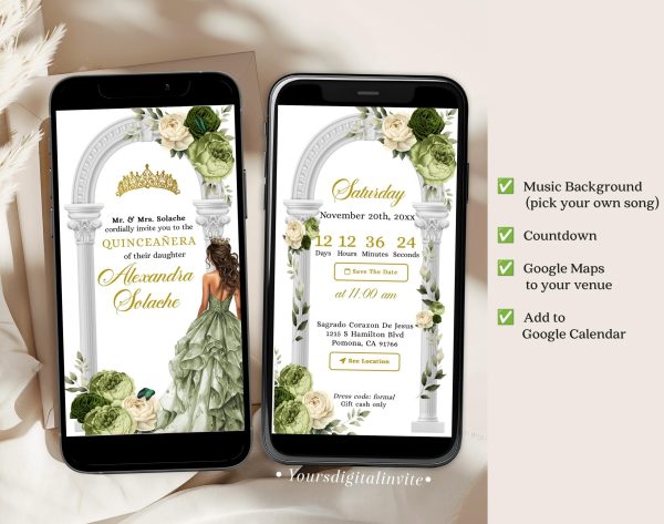 Sage Green Garden Fairy Quinceañera Invitation