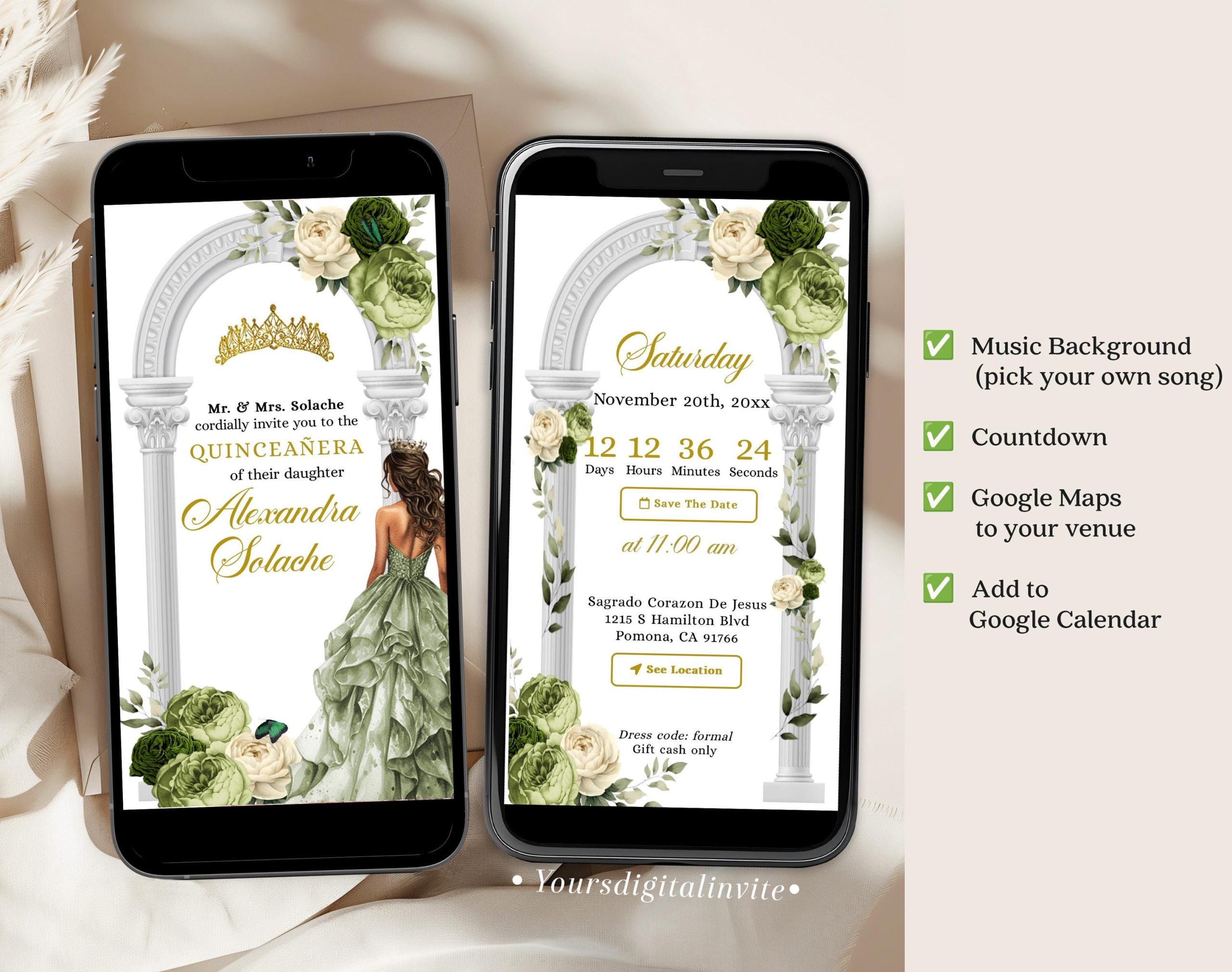 Sage Green Garden Fairy Quinceañera Invitation