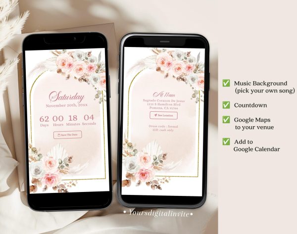 A6 Boho Blush Pink Mexican Princess Quinceañera Website Invitation