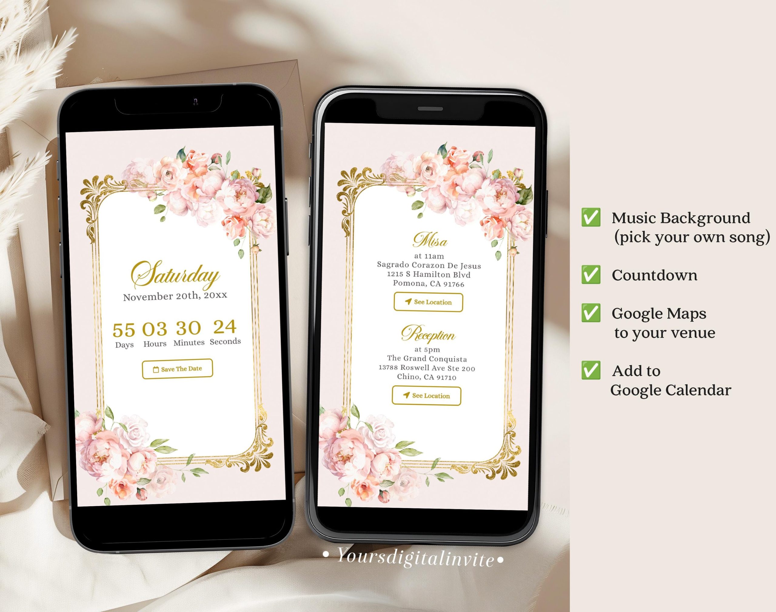 3 a8 dusty pink A8 Fairy Princess Dusty Rose Pink Quinceañera Invitation