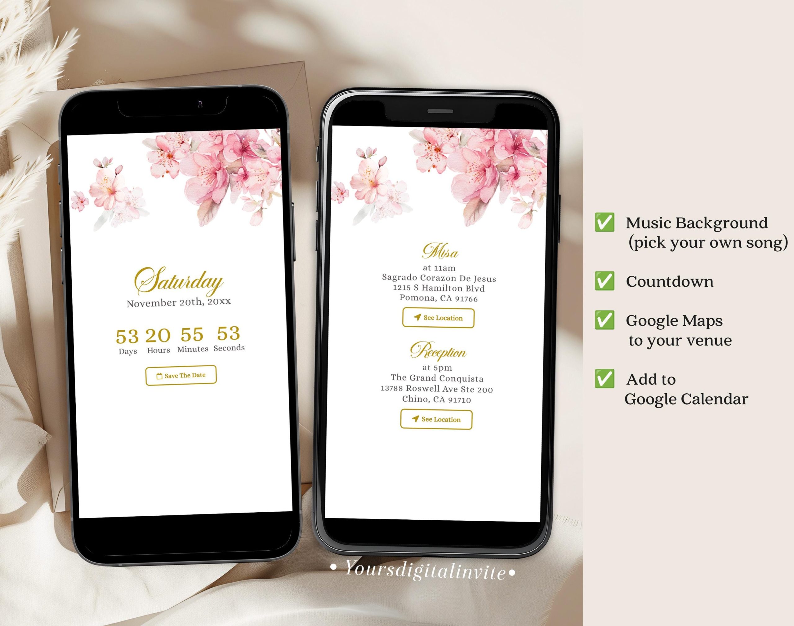 Pink Cherry Blossom Princess Quinceañera Invitation