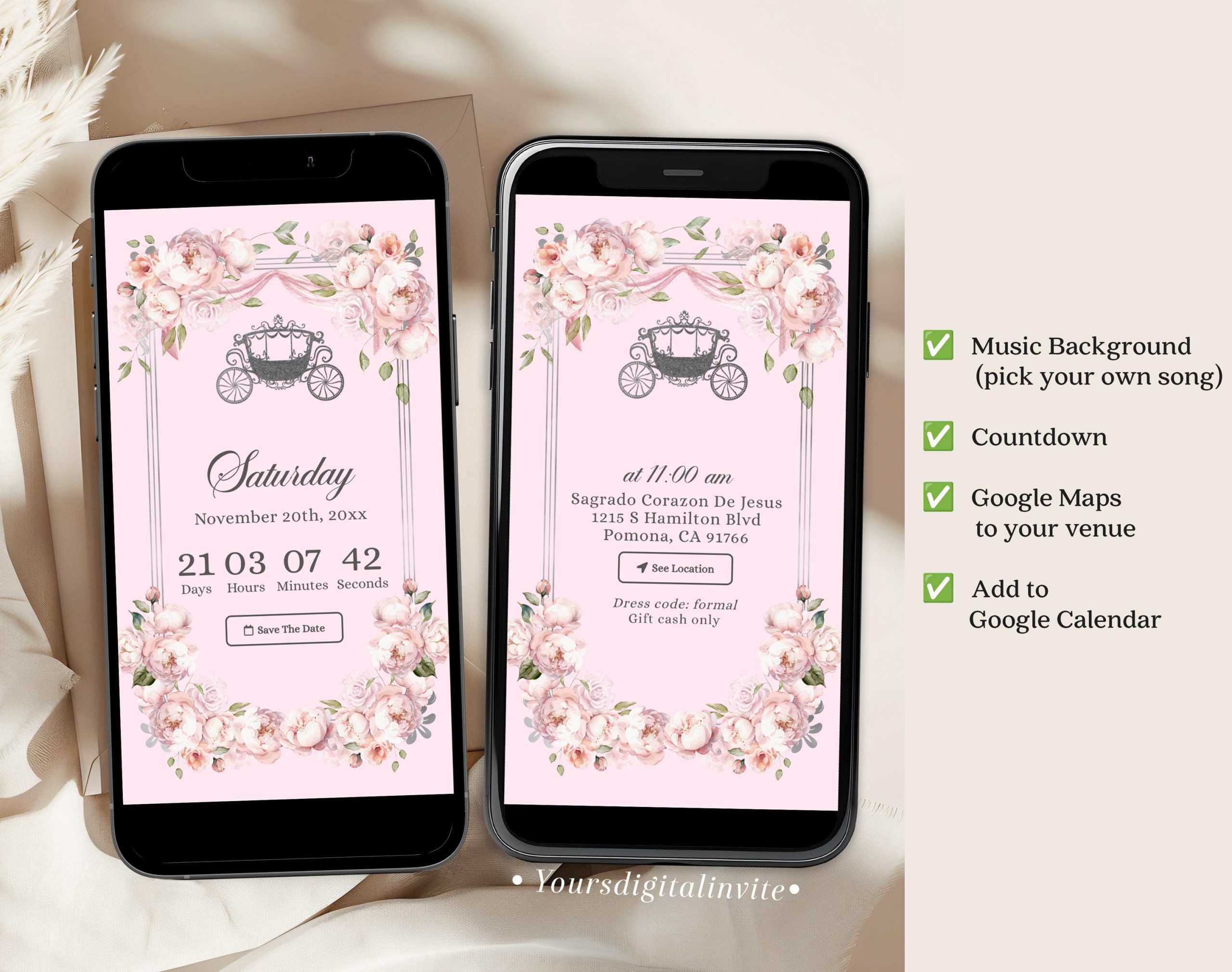 Fairytale Royal Castle Blush Pink Quinceañera Invitation