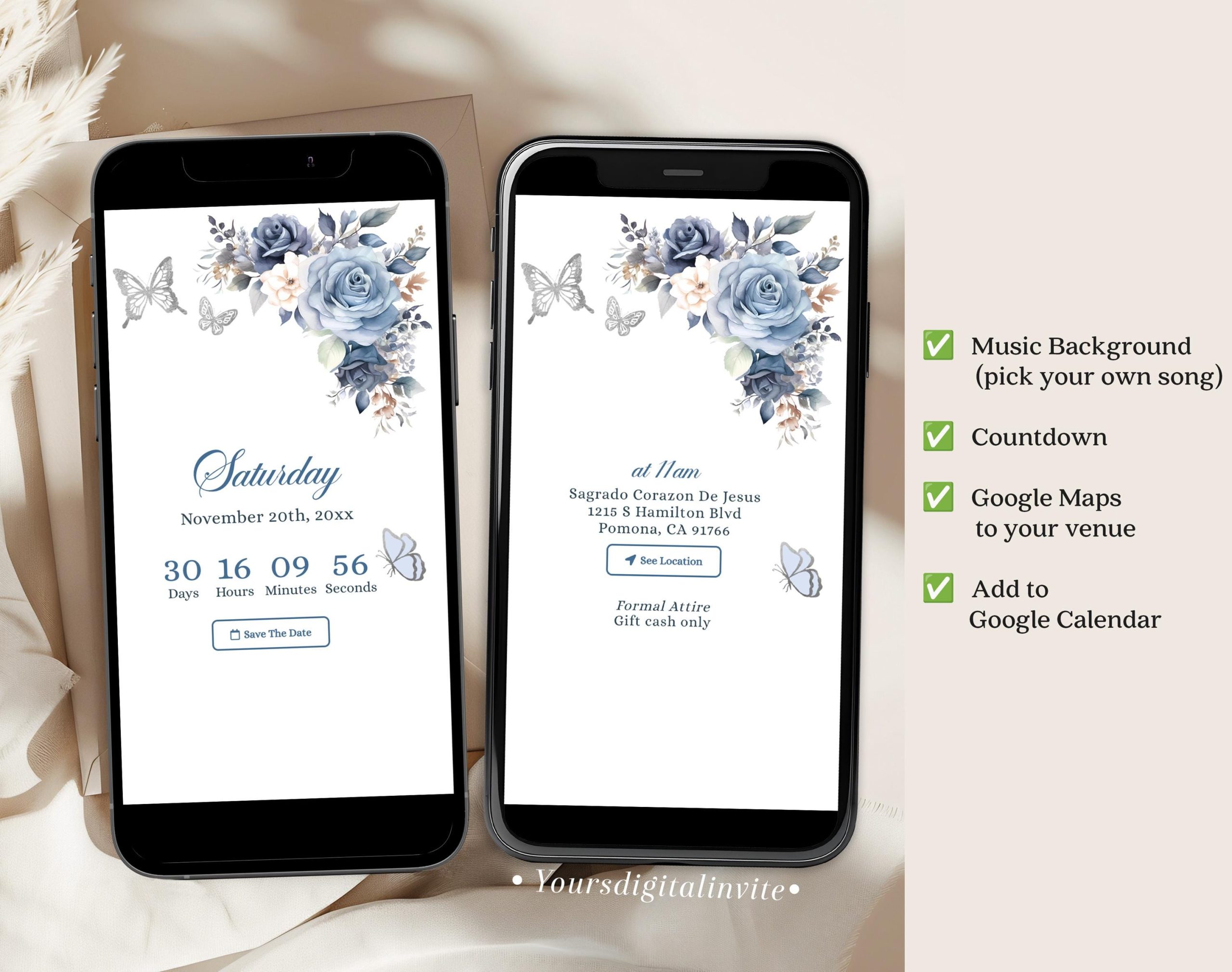 Silver and Dusty Blue Boho Mis Quince Anos Invitation