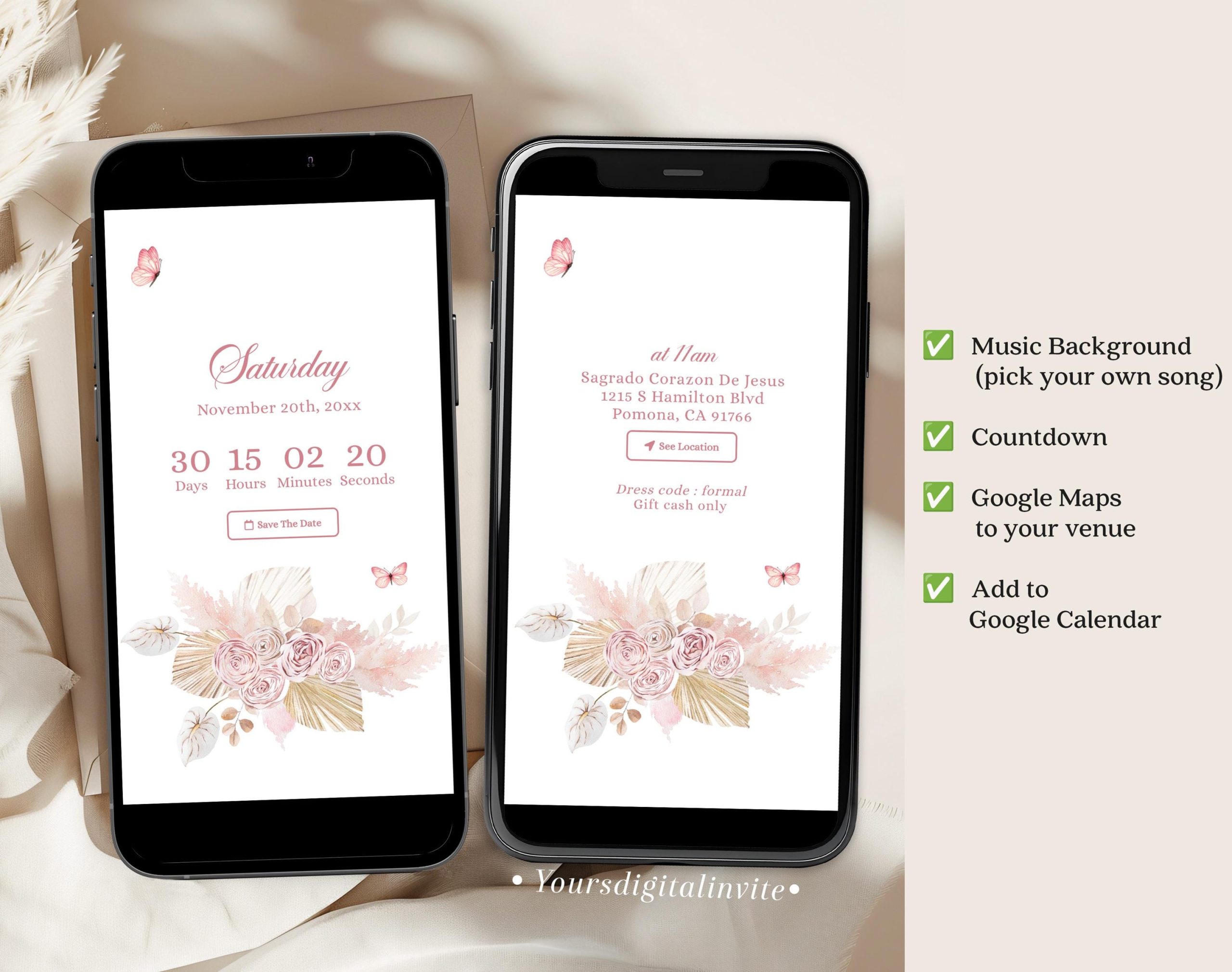 Q13p Pink Boho Crown Princess Quinceañera Invitation