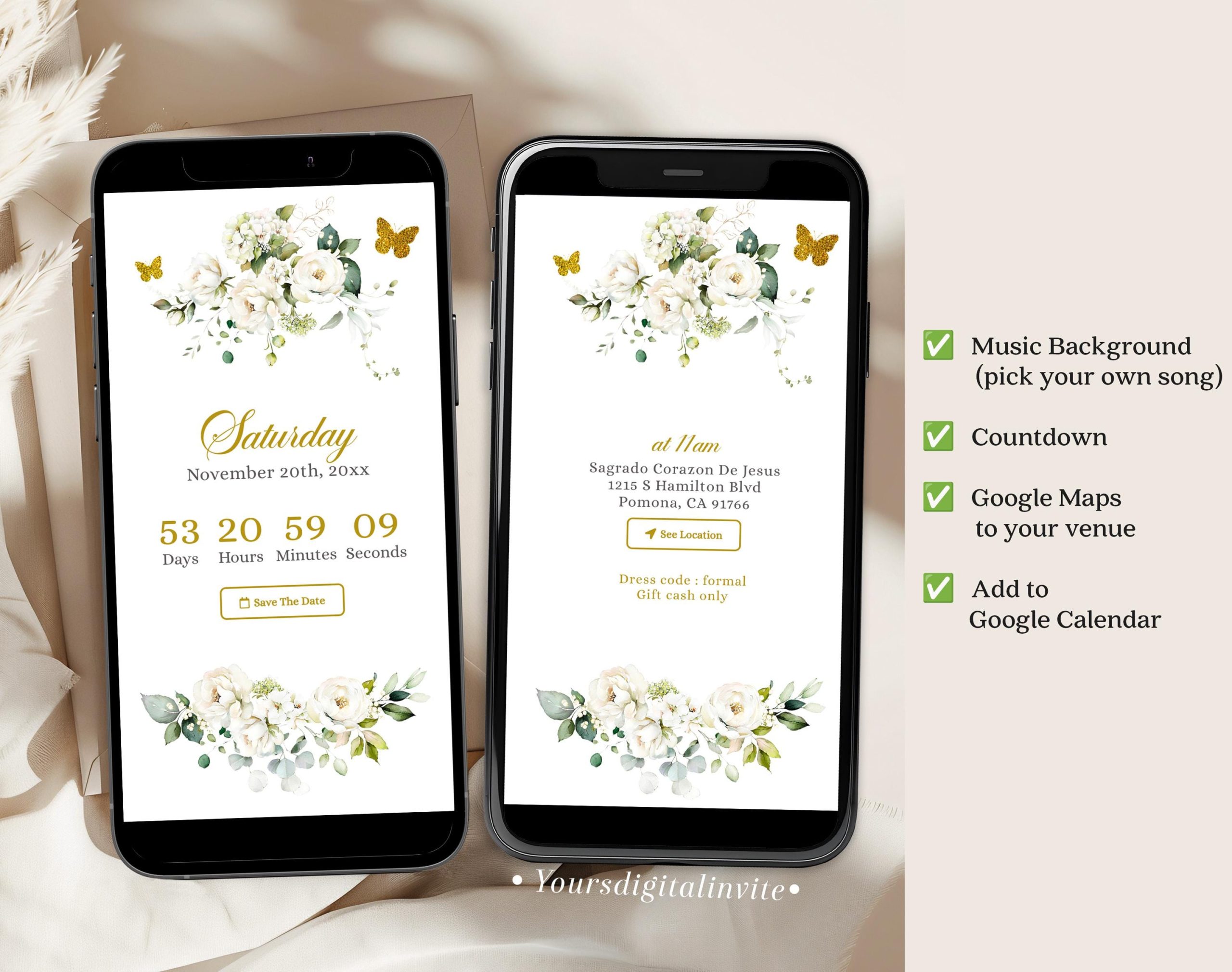 Elegant Champagne Beige Princess Quinceañera Invitation