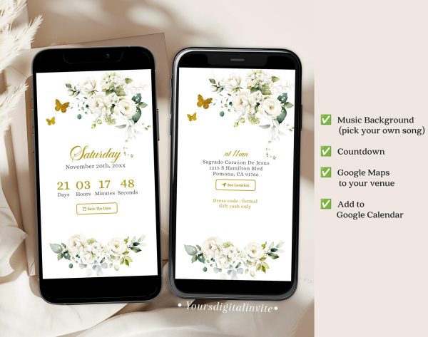 Q16 Digital Creamy White and Gold Floral Mis Quince Anos Mini Website