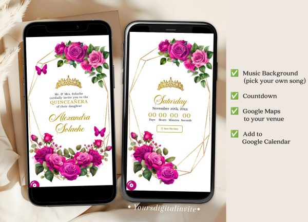 Geometric Fuchsia Pink Quinceanera Invitation