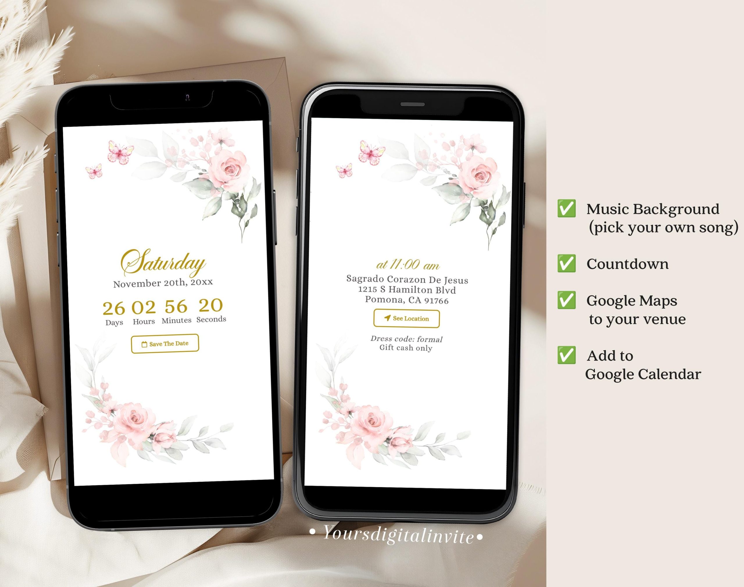 Digital Blush Pink Rose Gold Crown Mis Quince Invitation