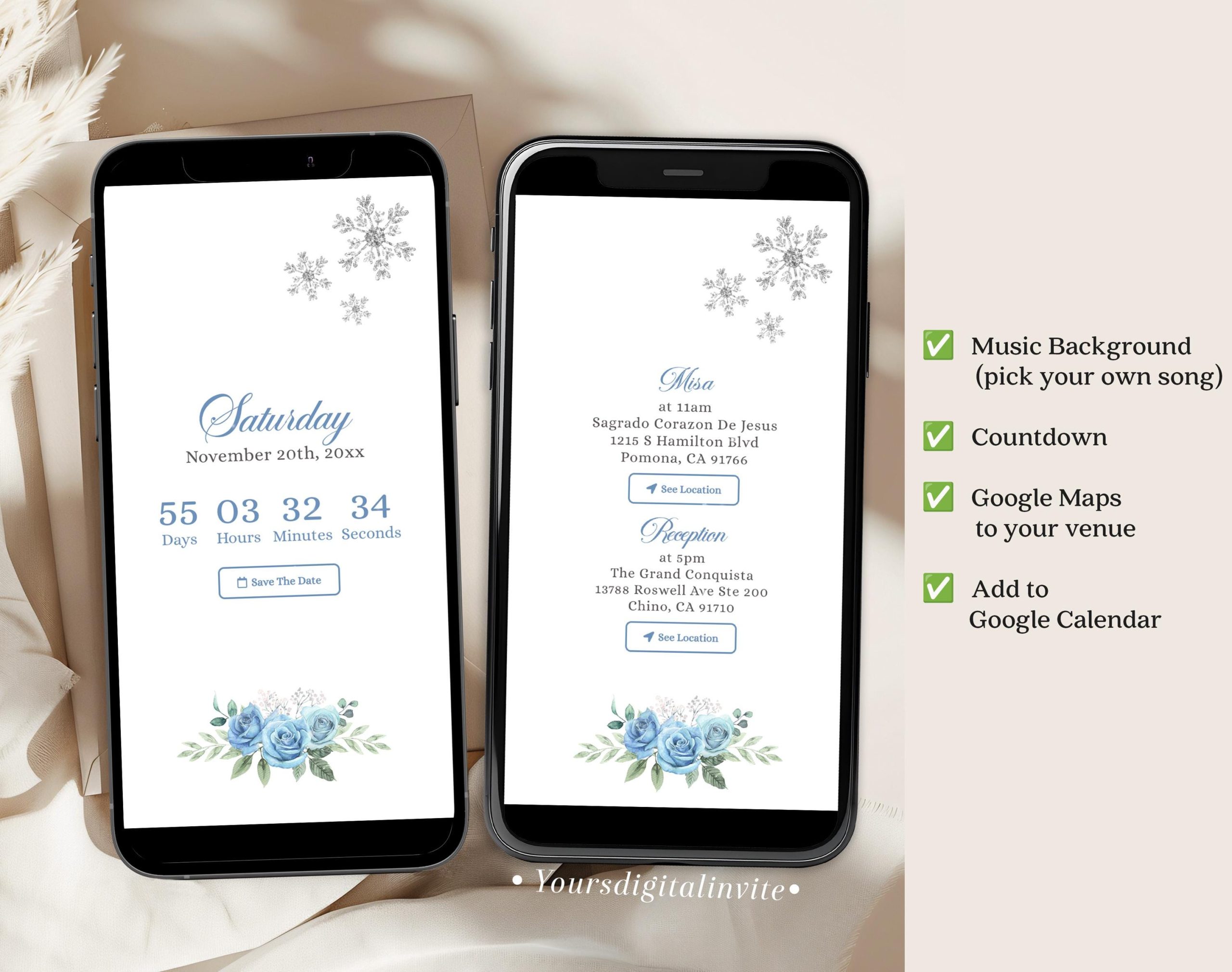 QW1 Winter Silver and Baby Blue Mis Quince Invitation