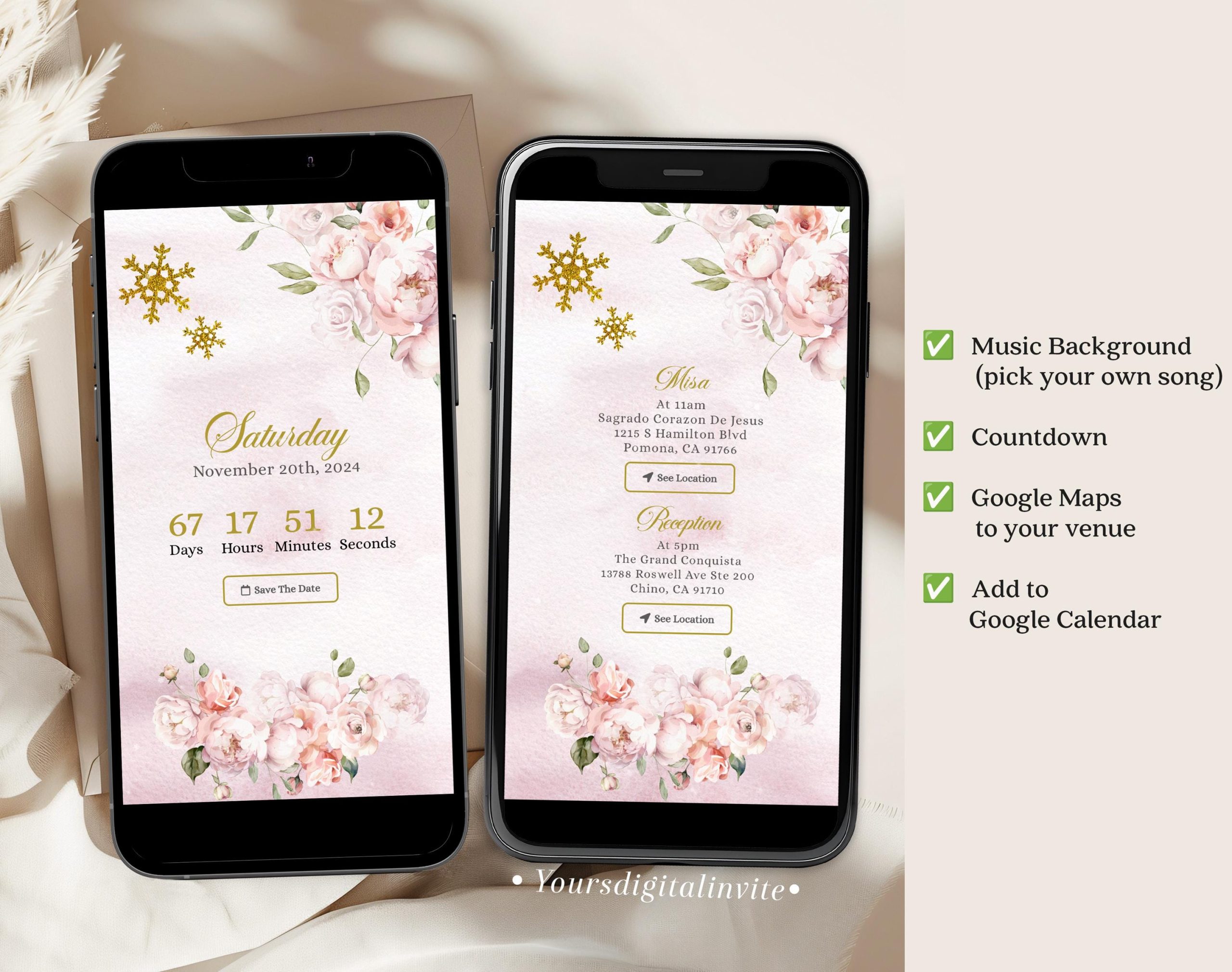 Winter Snowflakes Pink Mexican Quinceañera Invitation