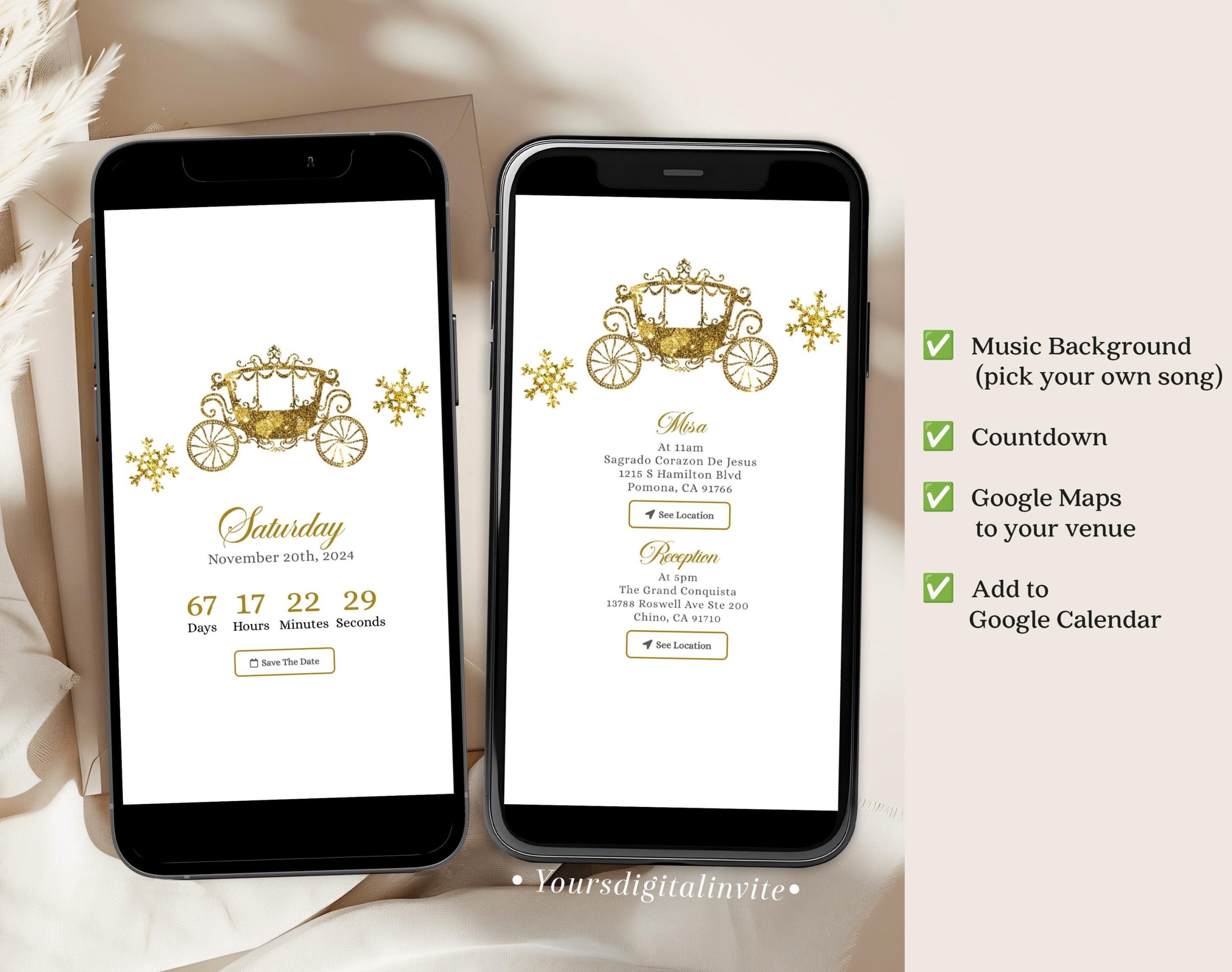 QW3 Royal Palace Gold Champagne Quinceañera Invitation