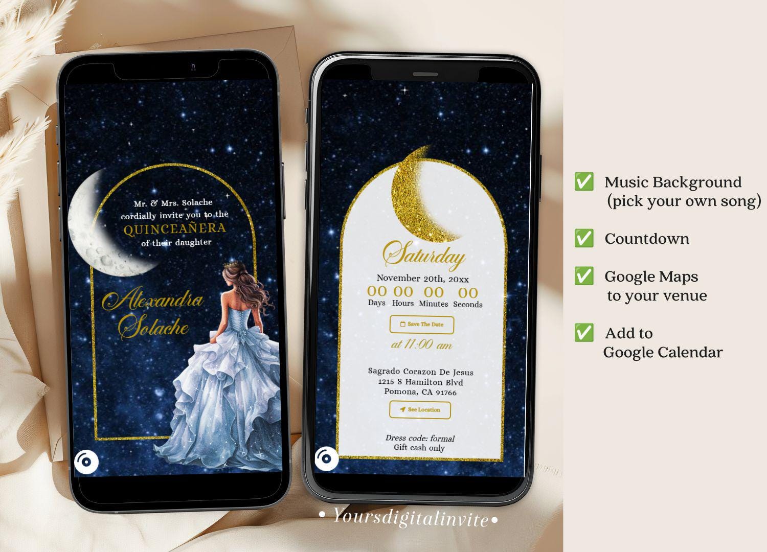 A13 Starry Night Blue Quinceañera Invitation