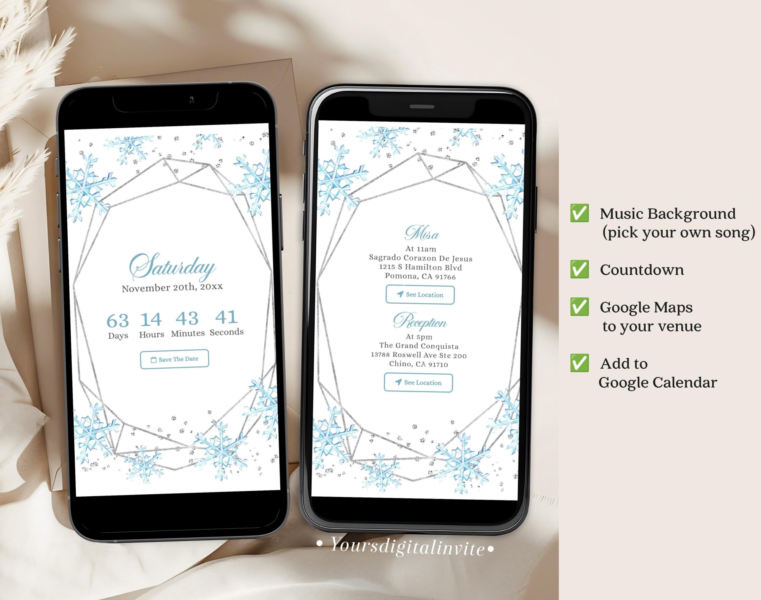 3 wq1 winter QW1 Winter Mis Quince Anos Snowflake Invitation