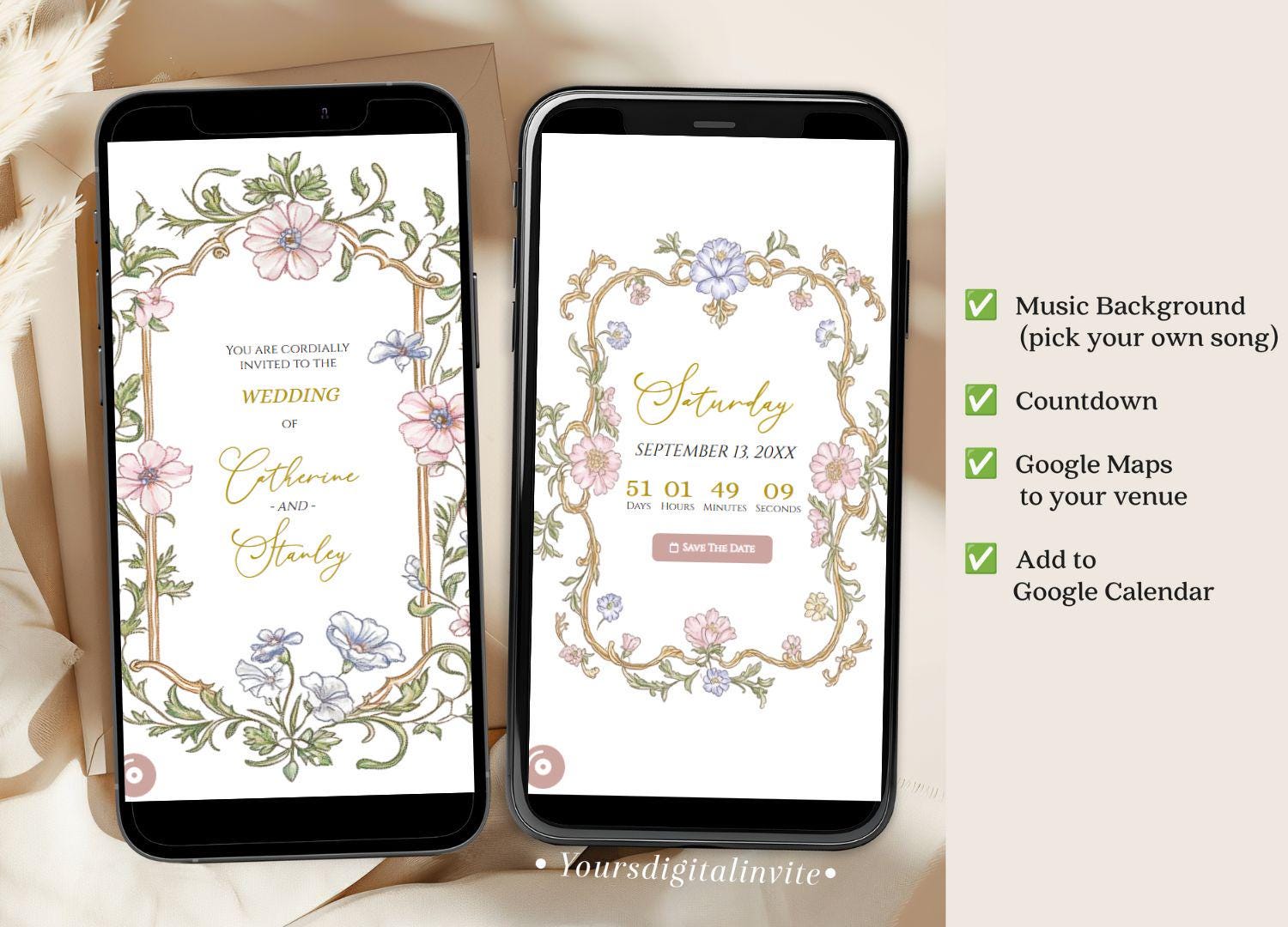 3 floral arch Wedding Invitation