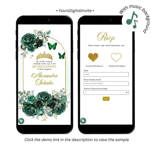 Boho Gold Green Emerald Beautiful Princess Mexican Quince Anos Invitation