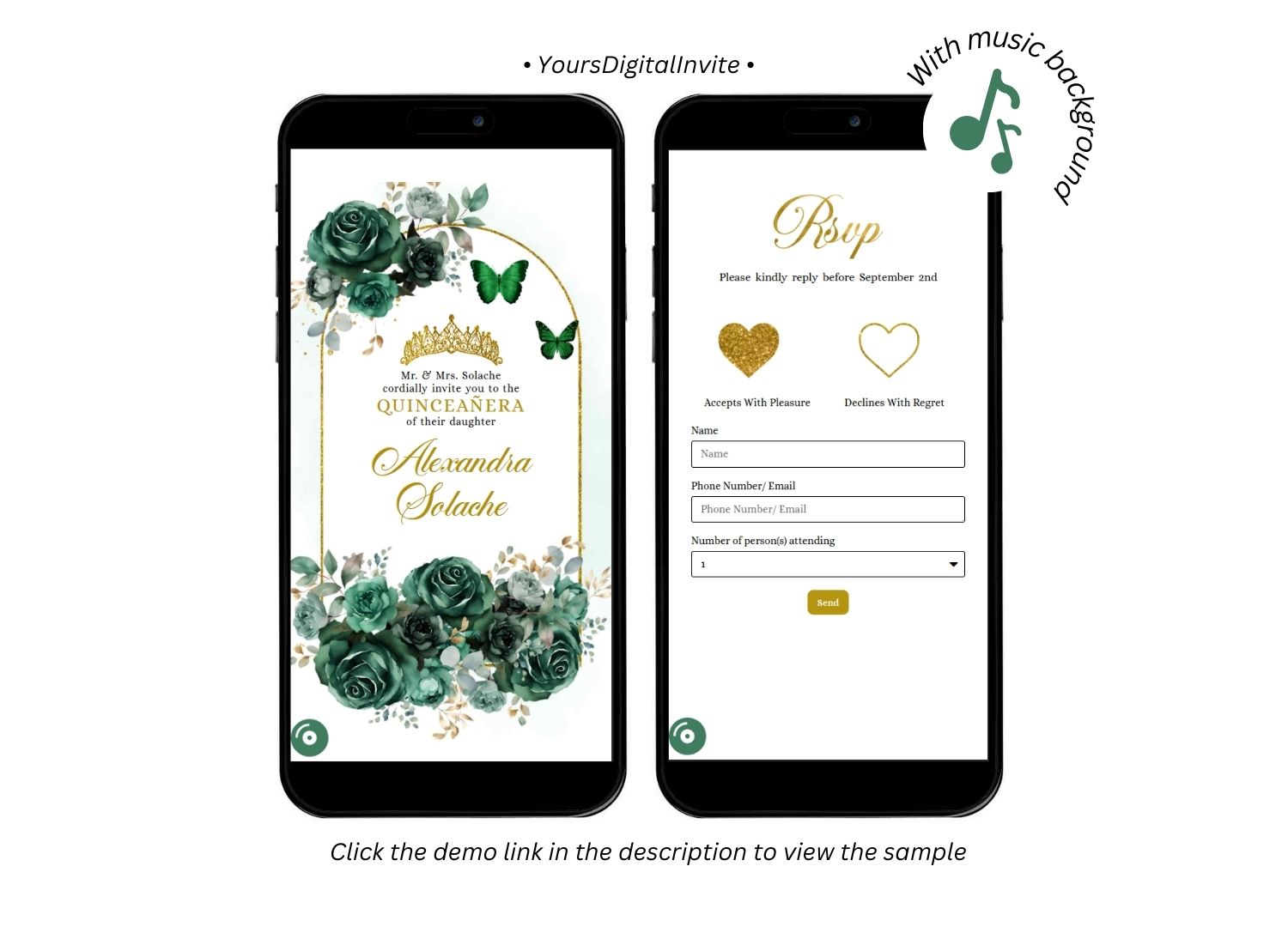 A17 1 emerald Boho Gold Green Emerald Beautiful Princess Mexican Quince Anos Invitation