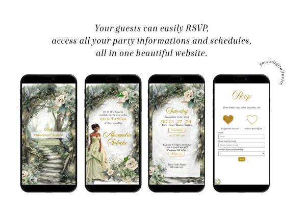 A14 Sage Green African American Forest Quinceañera Invitation