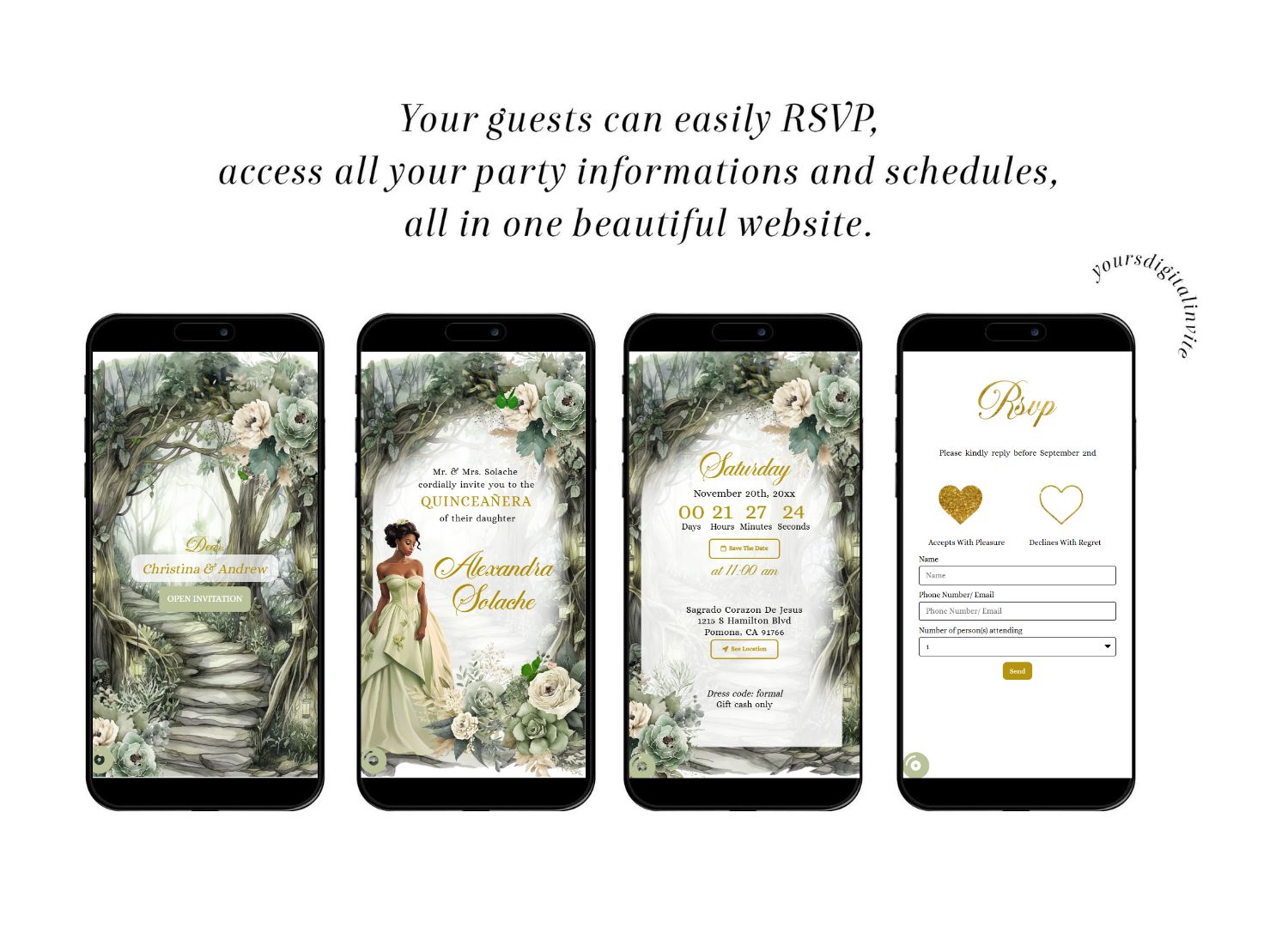 All A14 Sage Green African American Forest Quinceañera Invitation