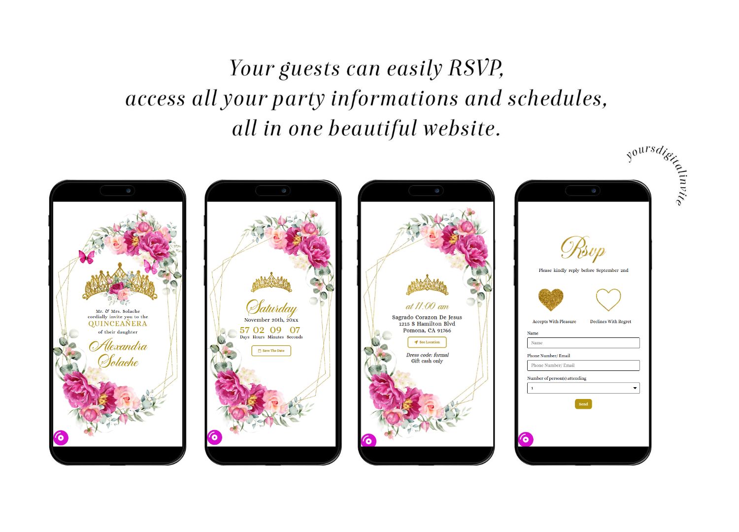 All A16 Geometric Fuchsia Pink And Gold Mexican Princess Quinceañera Invitation