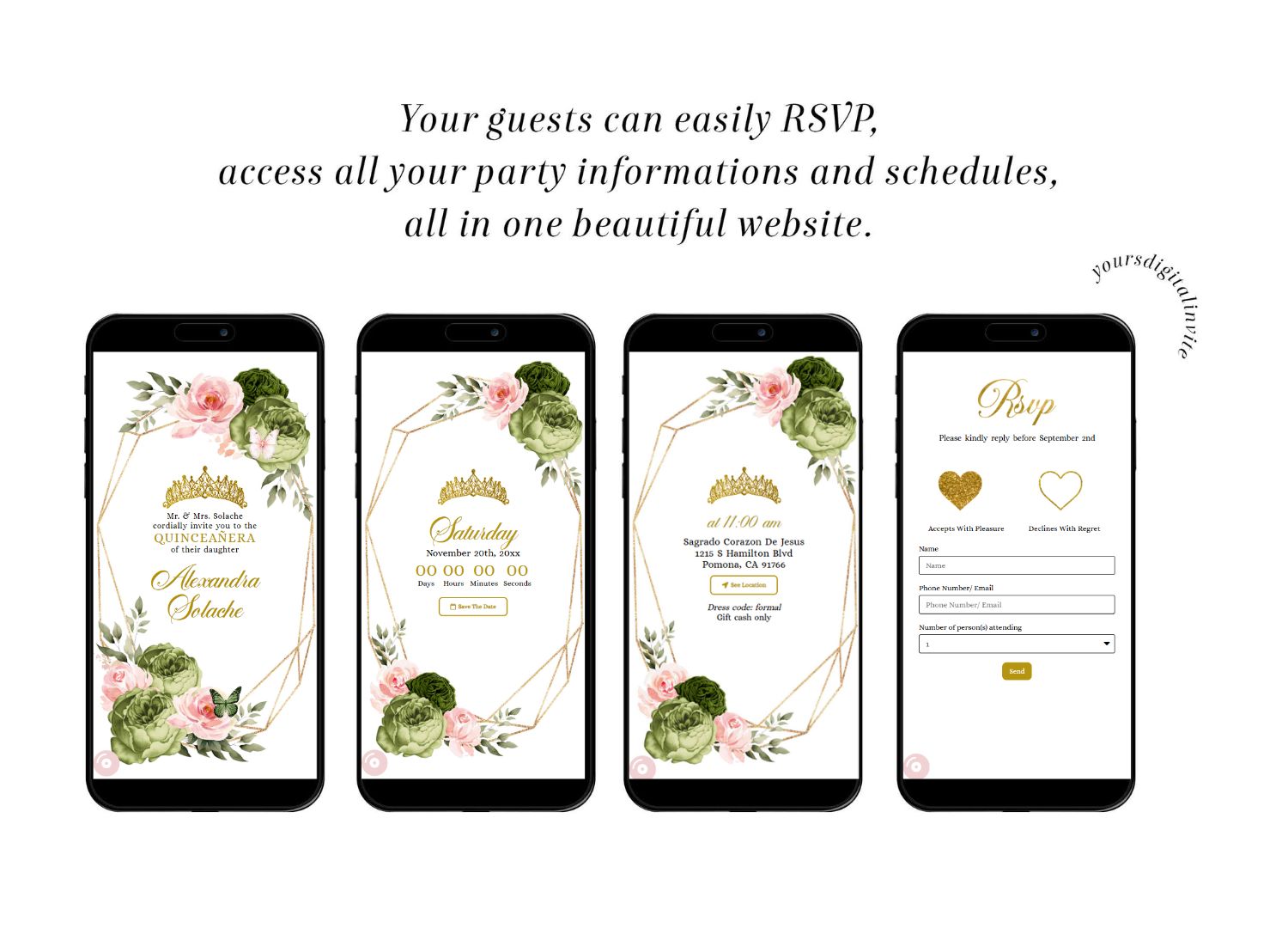 All Geometric Butterfly Blush Pink and Sage Green Quinceañera Invitation